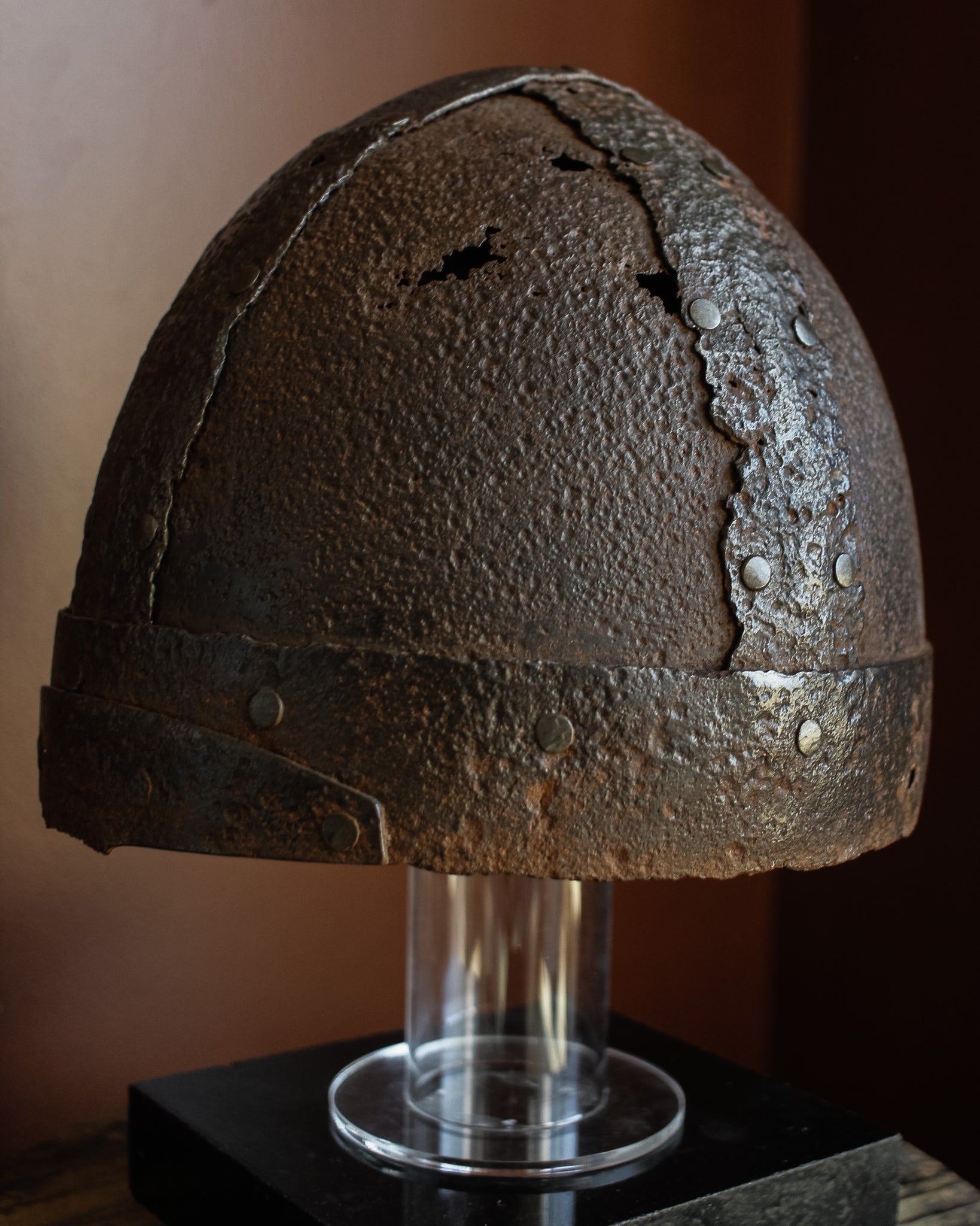 Anglo Saxon Iron Spangenhelm on Stand