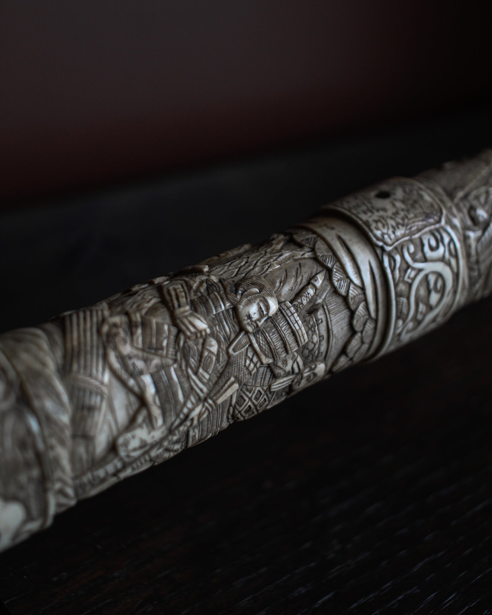 Carved Ivory Samurai Katana Scabbard, Meiji Period