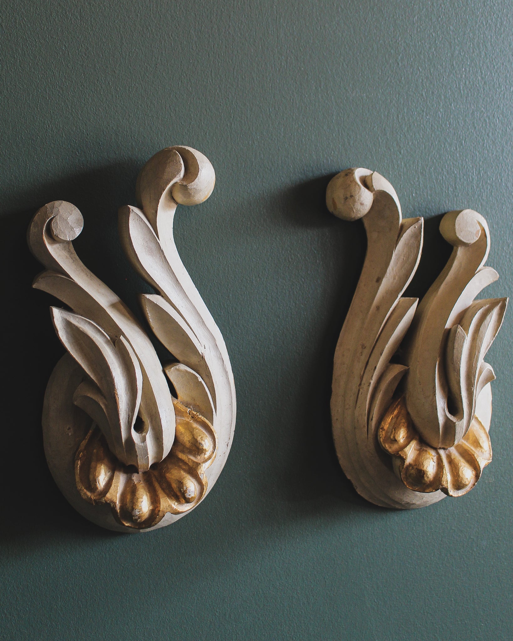 Pair of Polychromed and Gilted Quebec Cornices