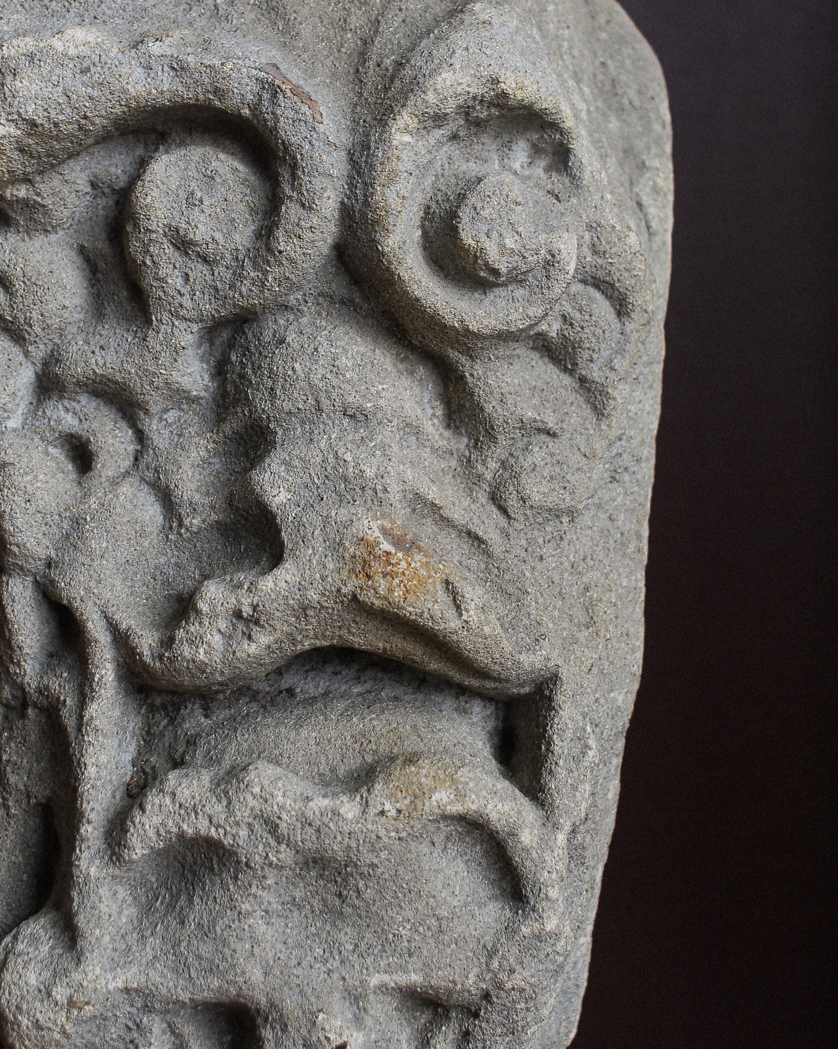 14th Century Grotesque Green Man Carved Stone on Stand