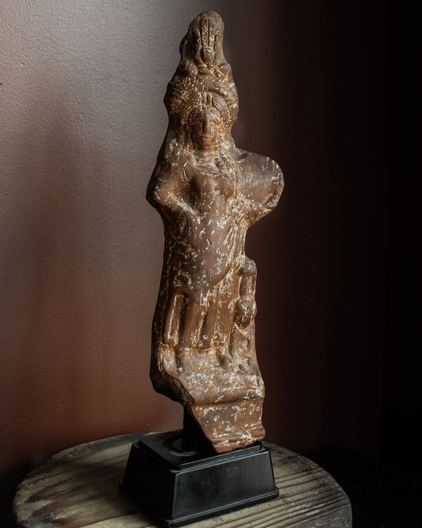 Boeotian Tanagra Terracotta Figure of Woman on Stand