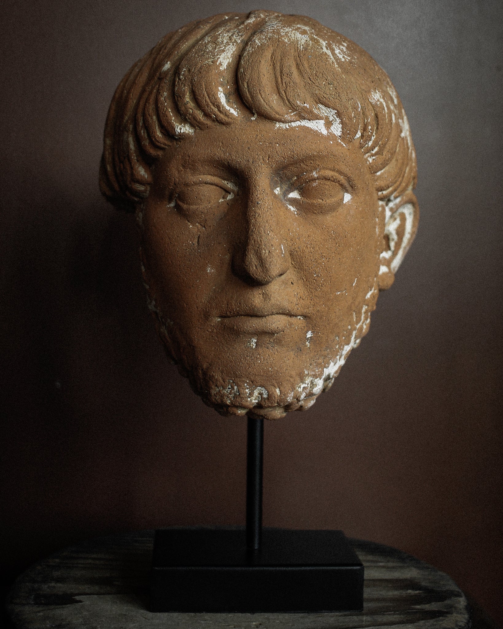 Roman Life Size Terracotta Head of Hadrian on Stand