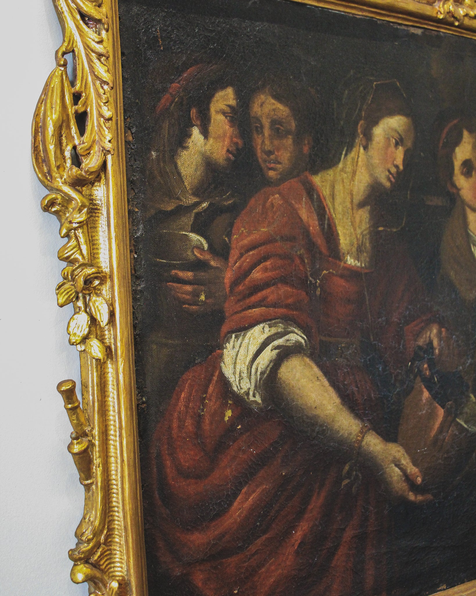 Large 18th Century Scene, Napolitan School, Oil on Canvas in Gilt Frame