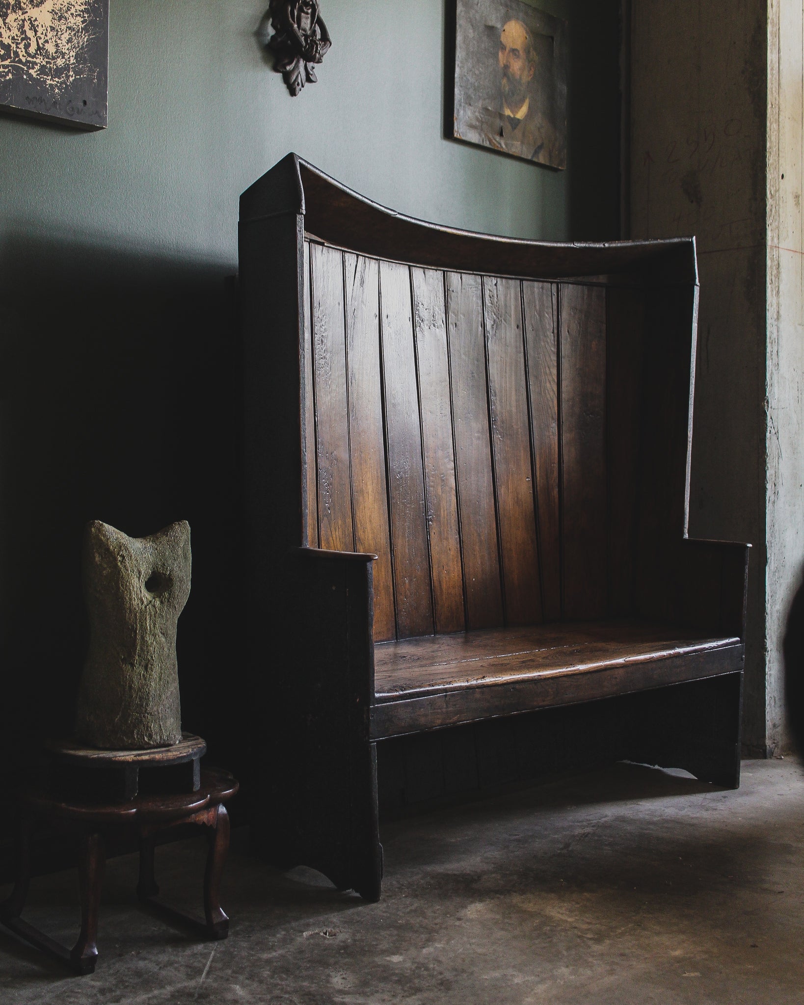 Hooded Elm Fireplace Settle