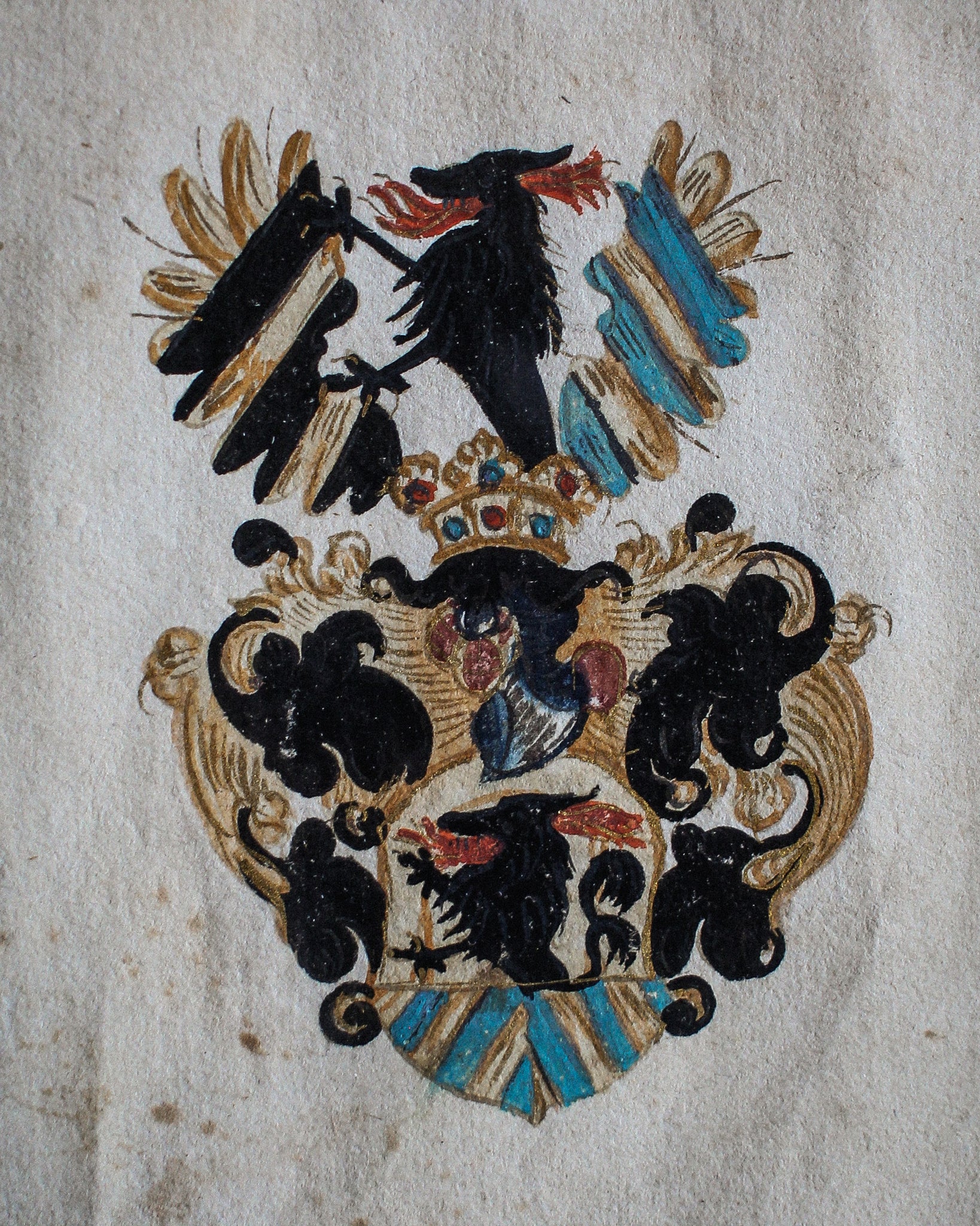 16th Century German Coat of Arms Painted on Paper, Framed