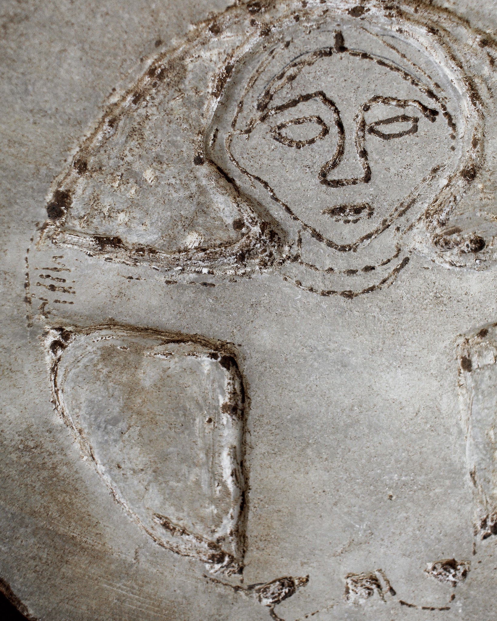 Crude Early Medieval Marble Roundel Depicting Orant Figure on Stand