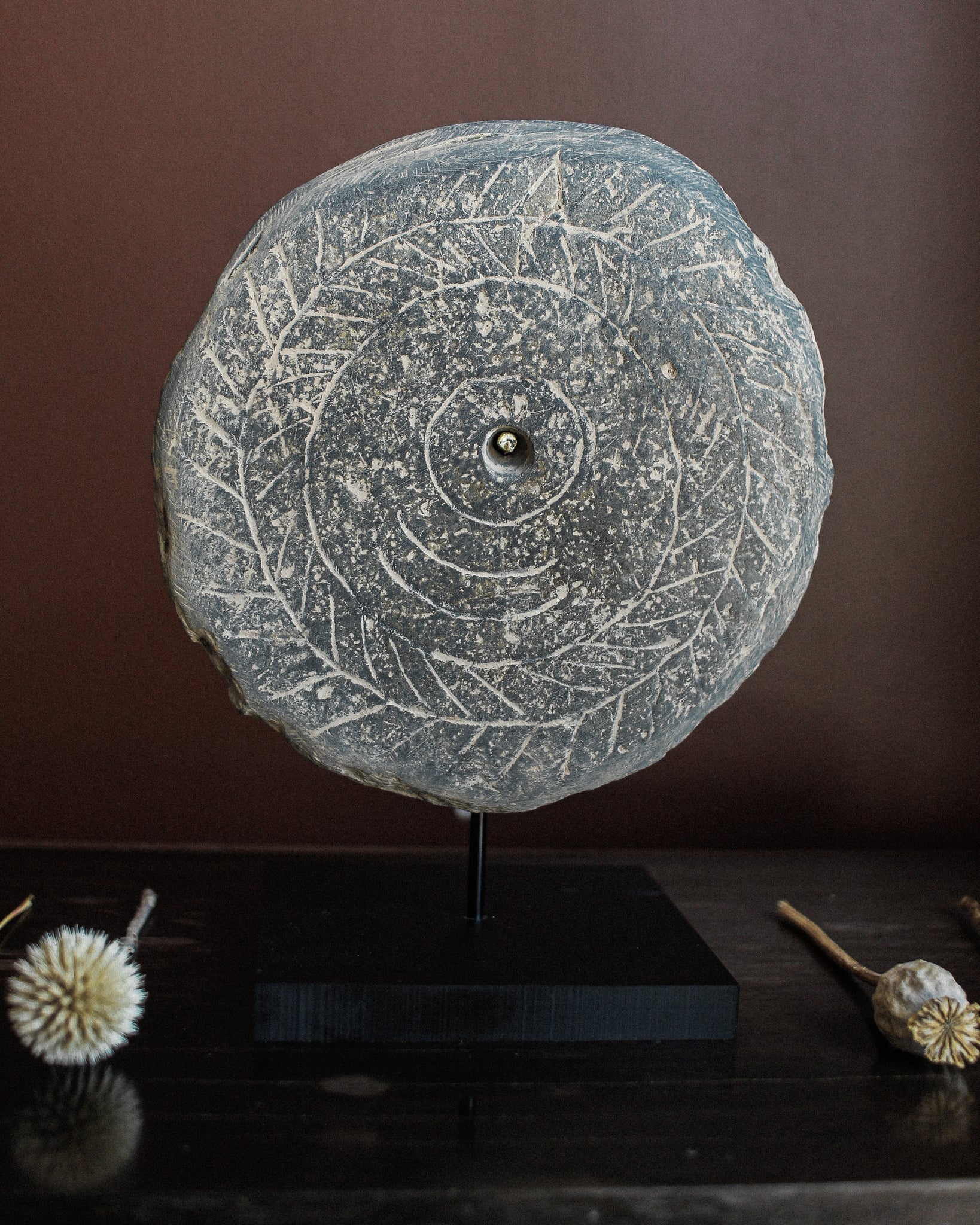 Neolithic Farmer Sun Offering Stone Plaque on Stand