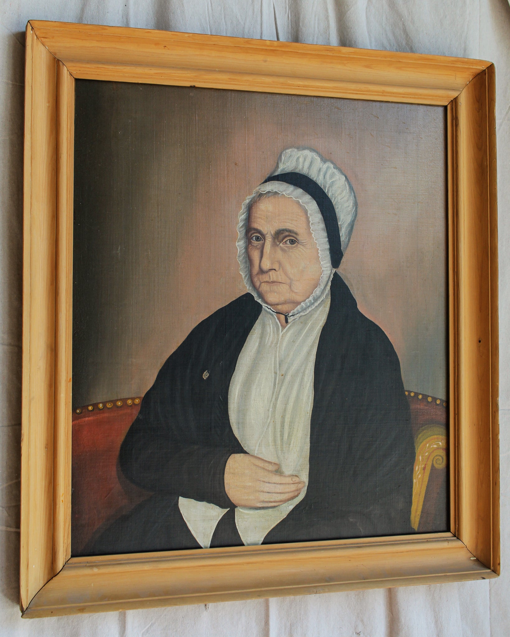 19th Century American School Portrait of Phoebe Mullican, Died 1826, Oil on Canvas