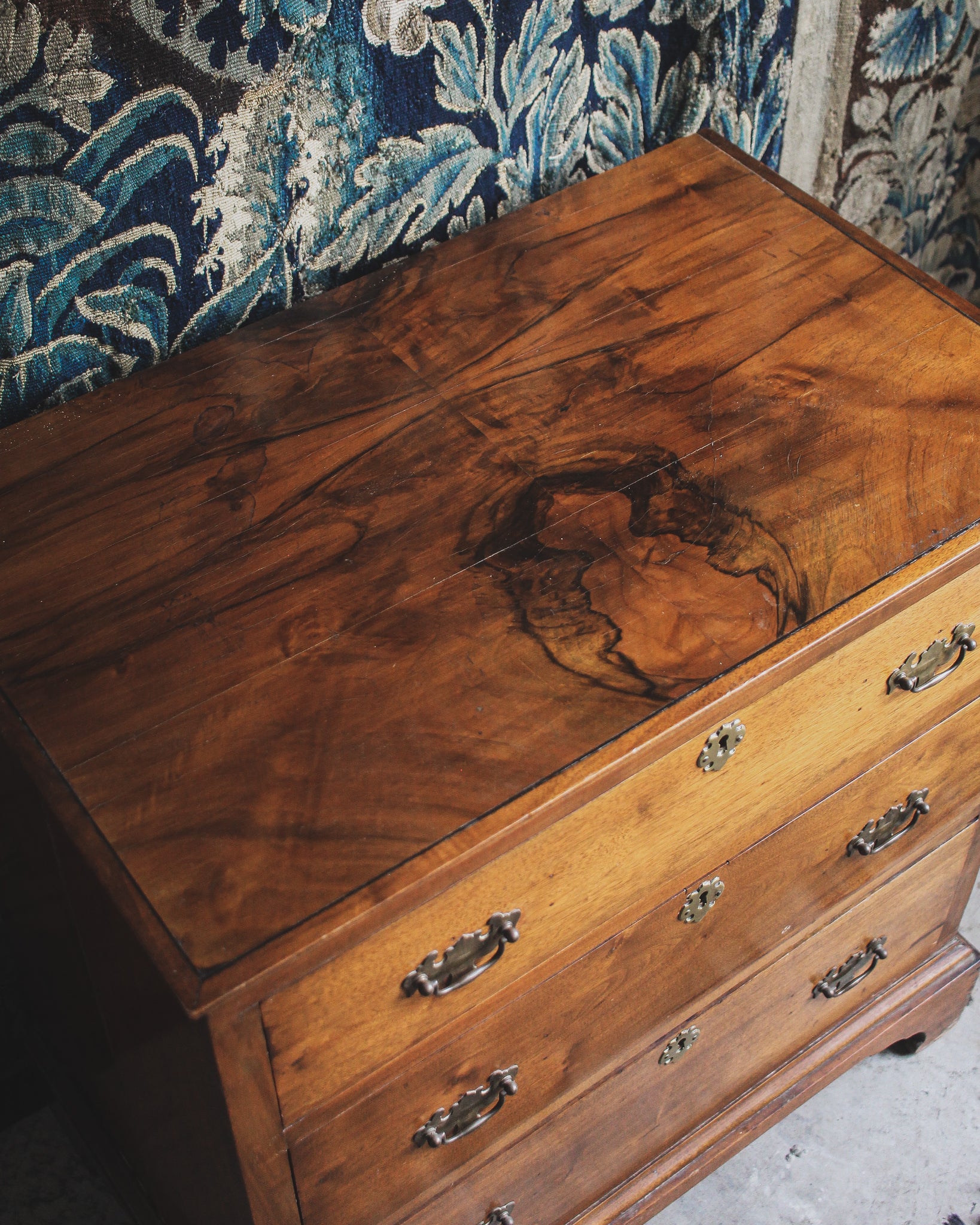 American Walnut Chest of Drawers with Burled Veneer Top