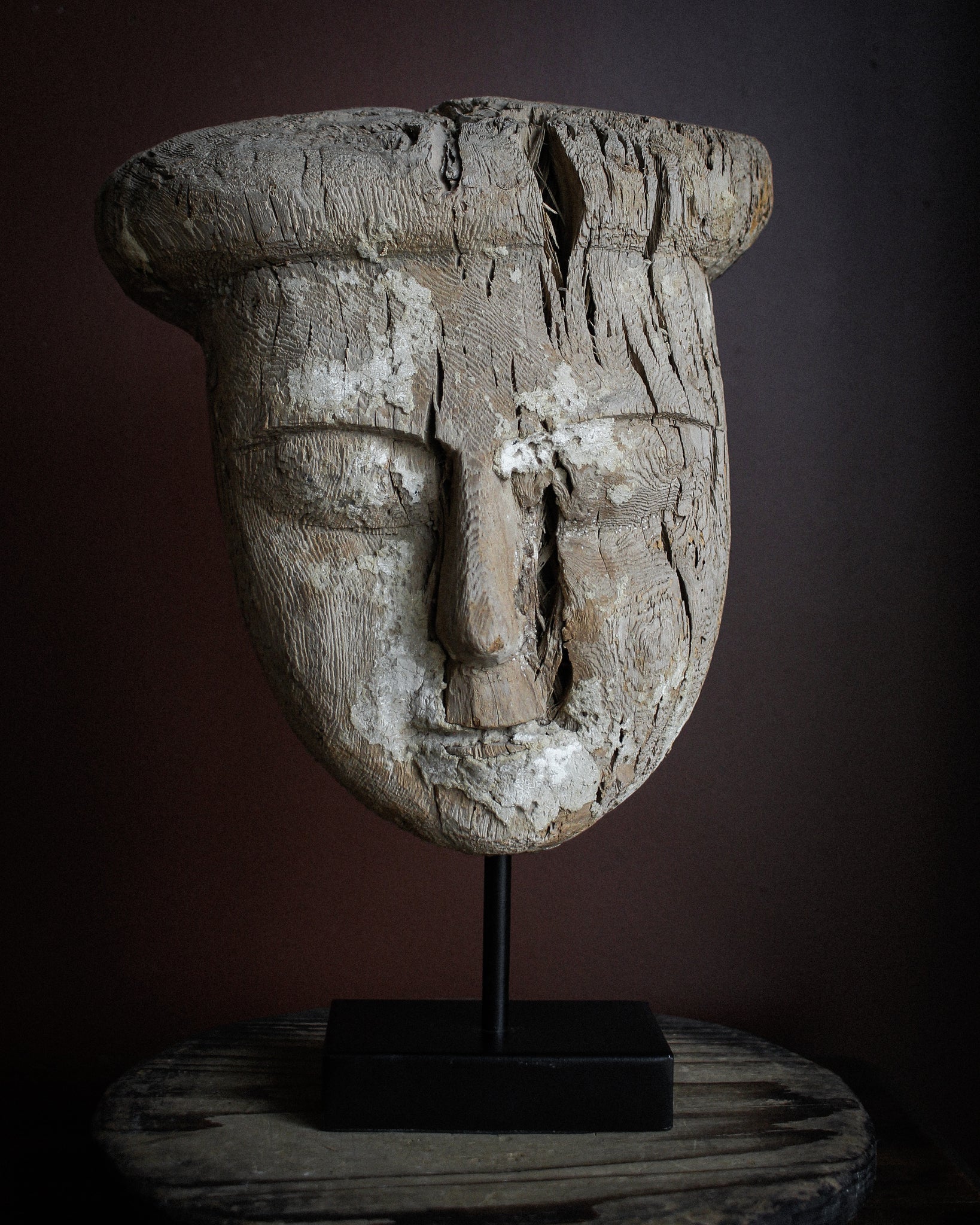 Large Late Period Sarcophagus Mask on Stand