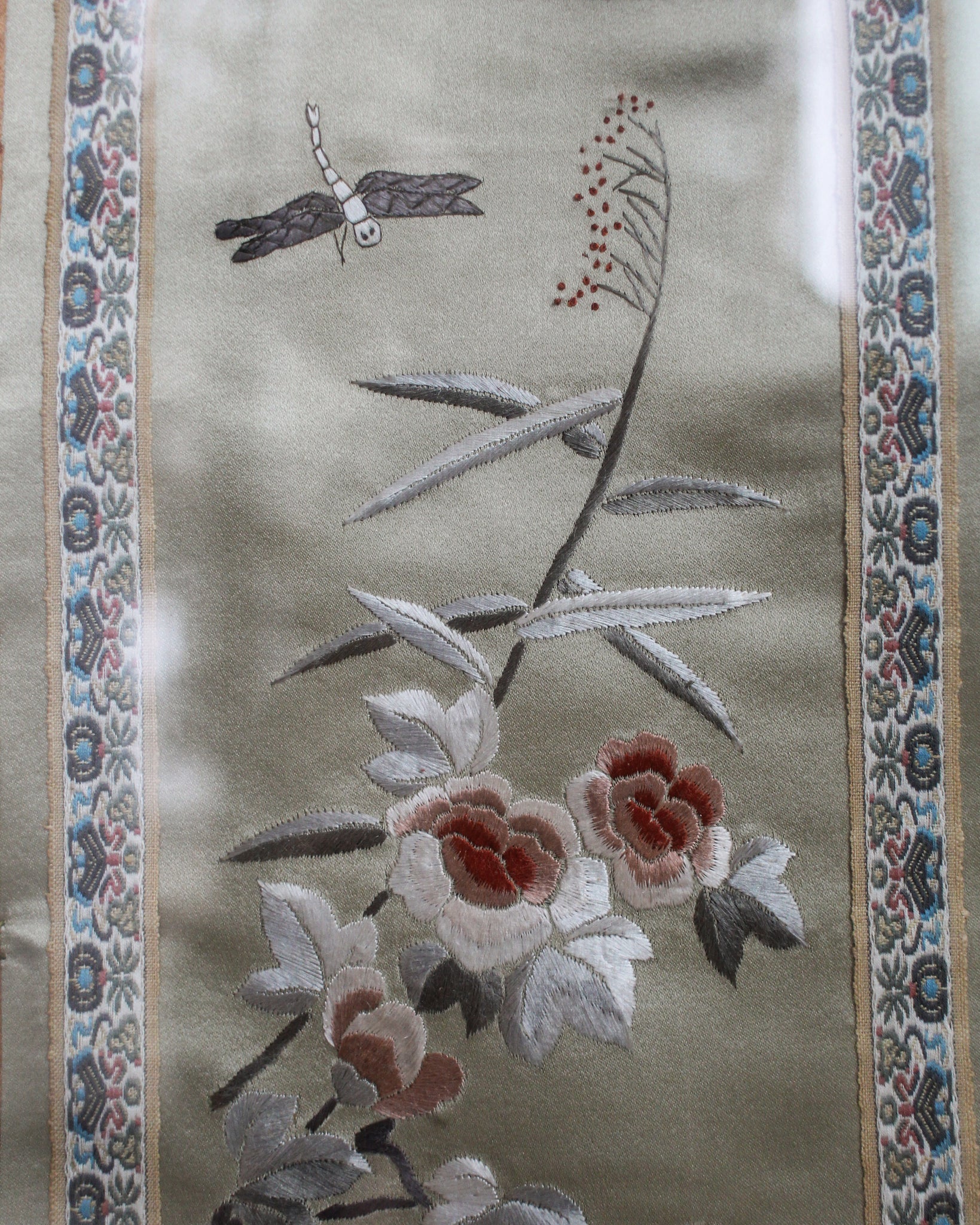 Chinese Silk Textile in Gilted Frame
