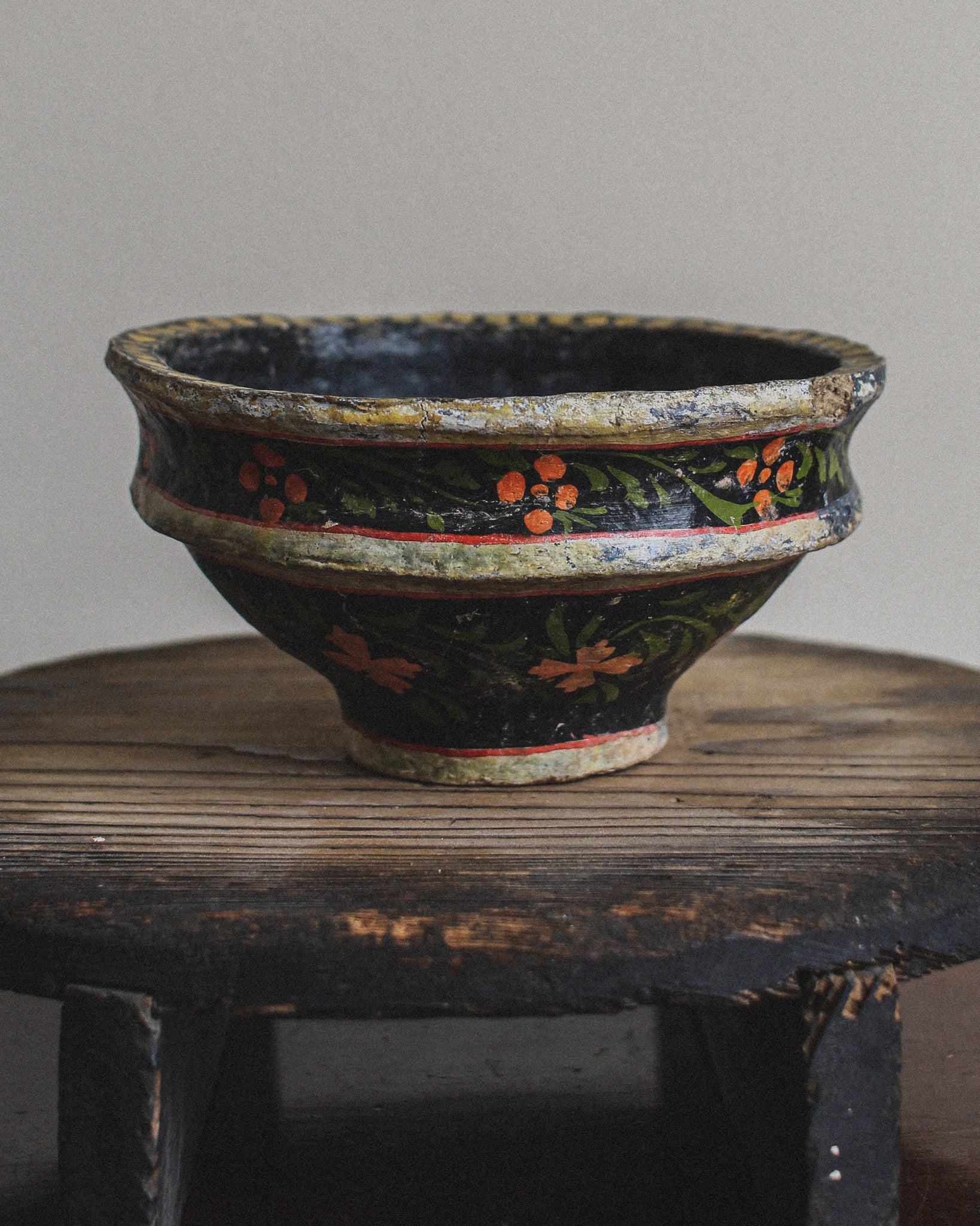 Painted Floral Papier-Mâché Bowl