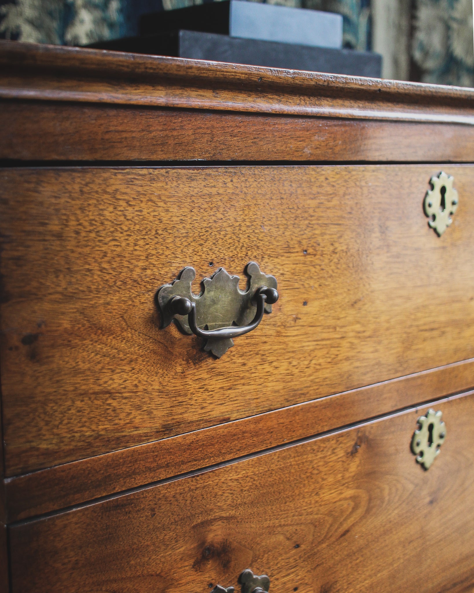 American Walnut Chest of Drawers with Burled Veneer Top