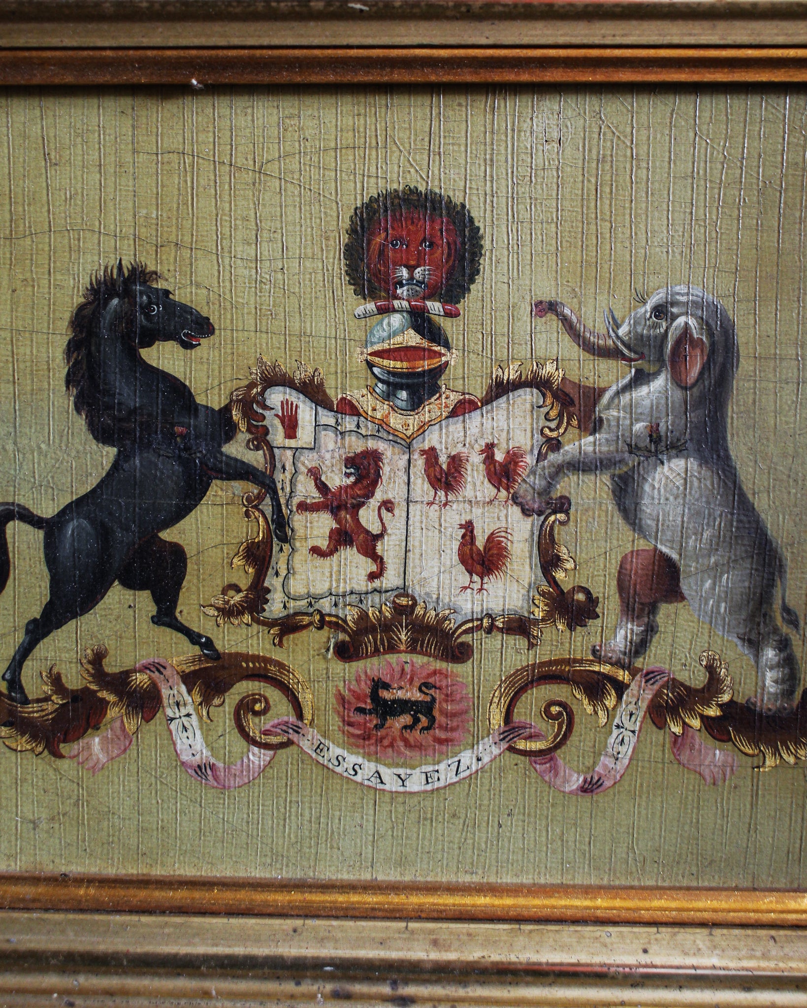 Elephant and Horse Coat of Arms, Oil on Board