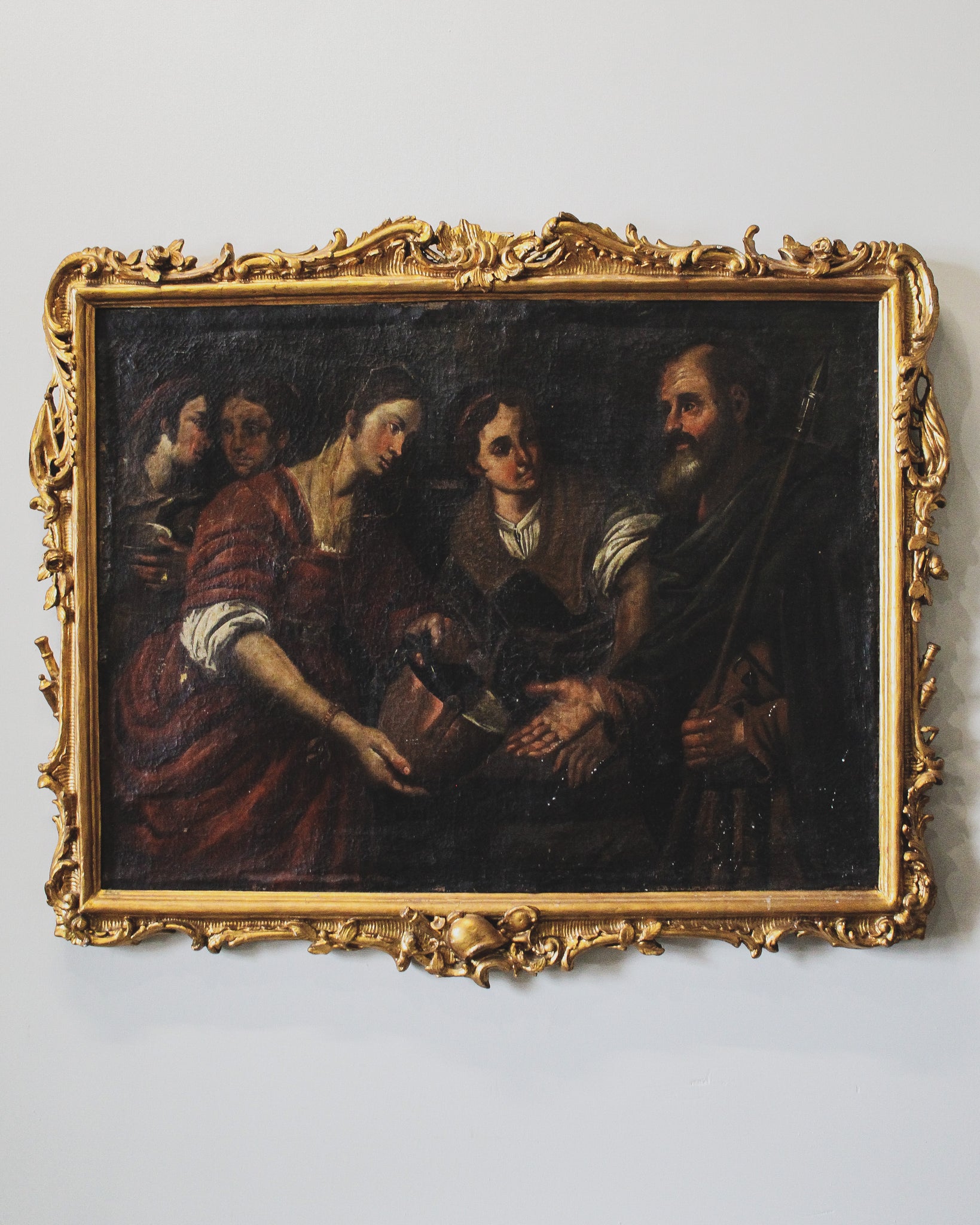 Large 18th Century Scene, Napolitan School, Oil on Canvas in Gilt Frame