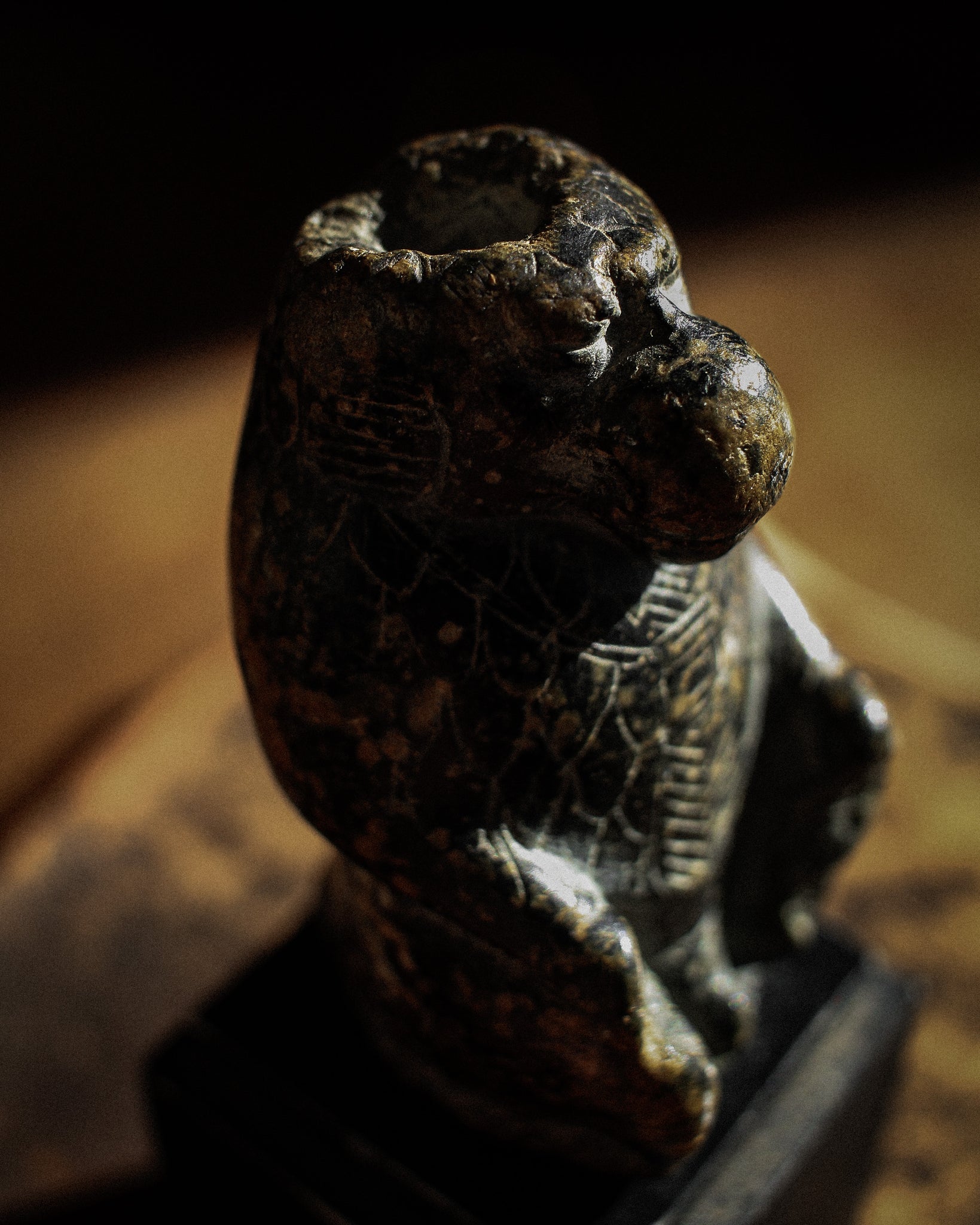 Rare Late Period Egyptian Black Steatite Baboon on Stand