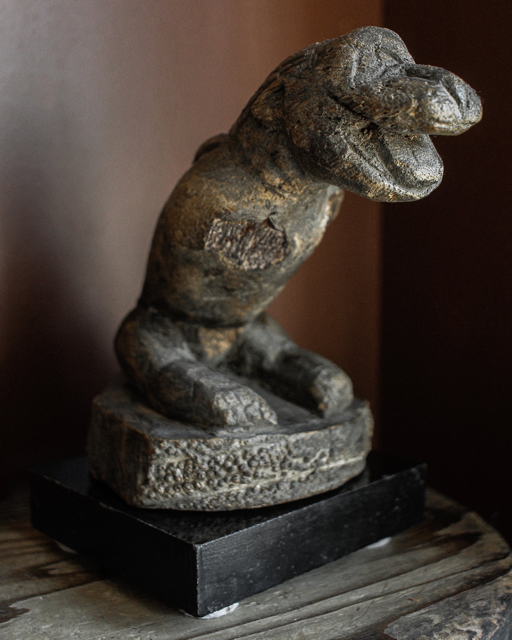 Egyptian New Kingdom Period Palm Wood Carved Lion Figure