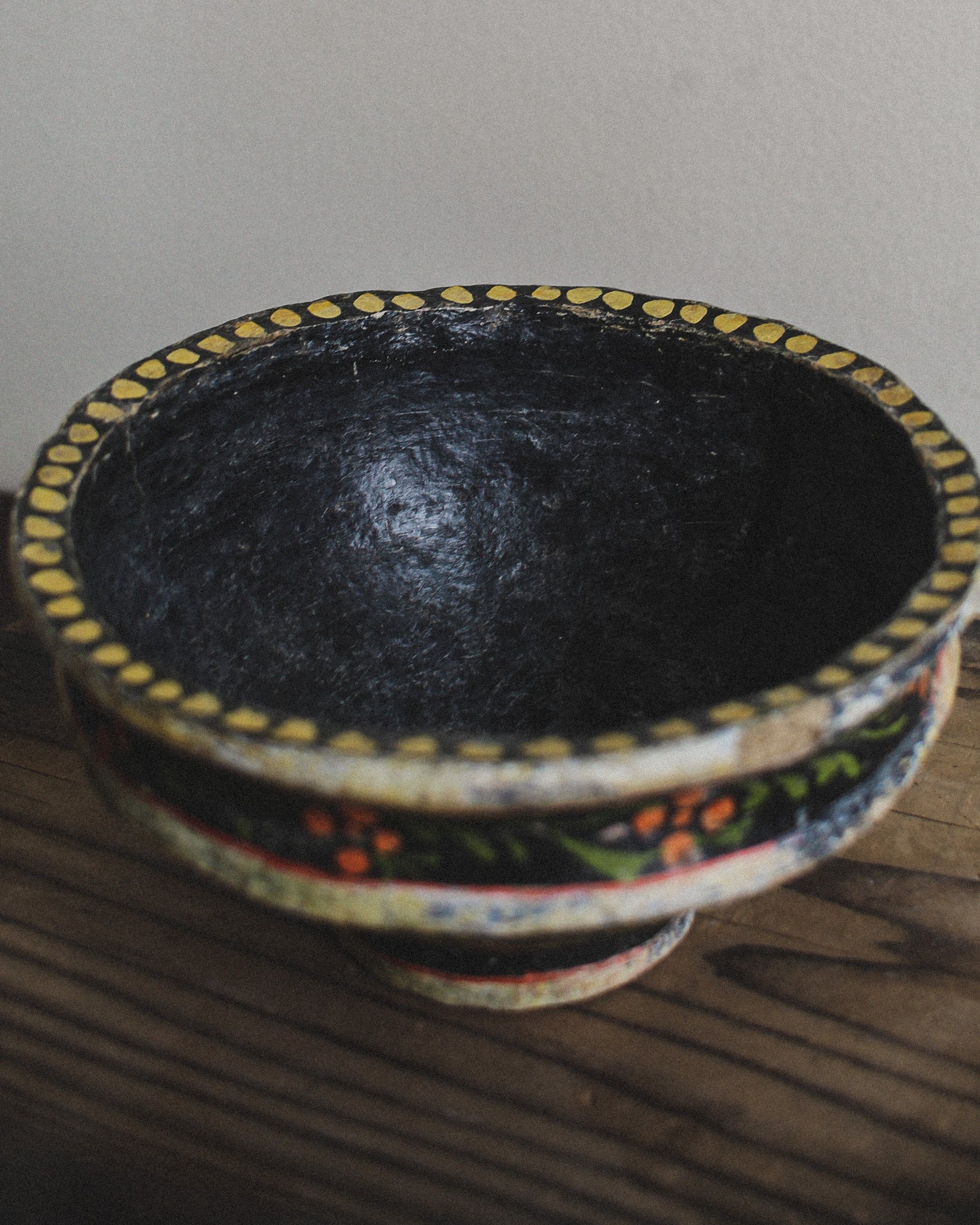 Painted Floral Papier-Mâché Bowl