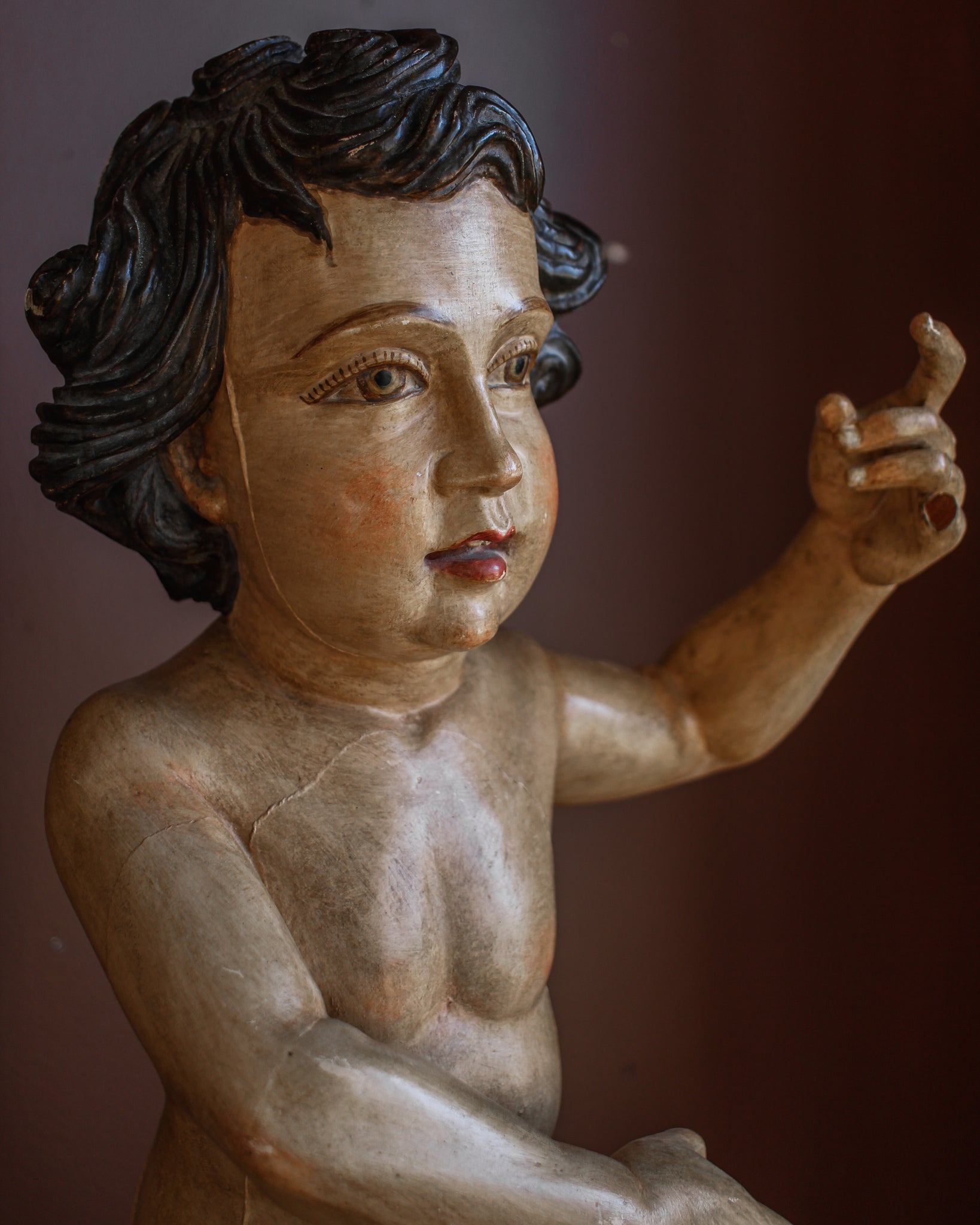 Large Saint John the Baptist Polychrome Sculpture on Stand