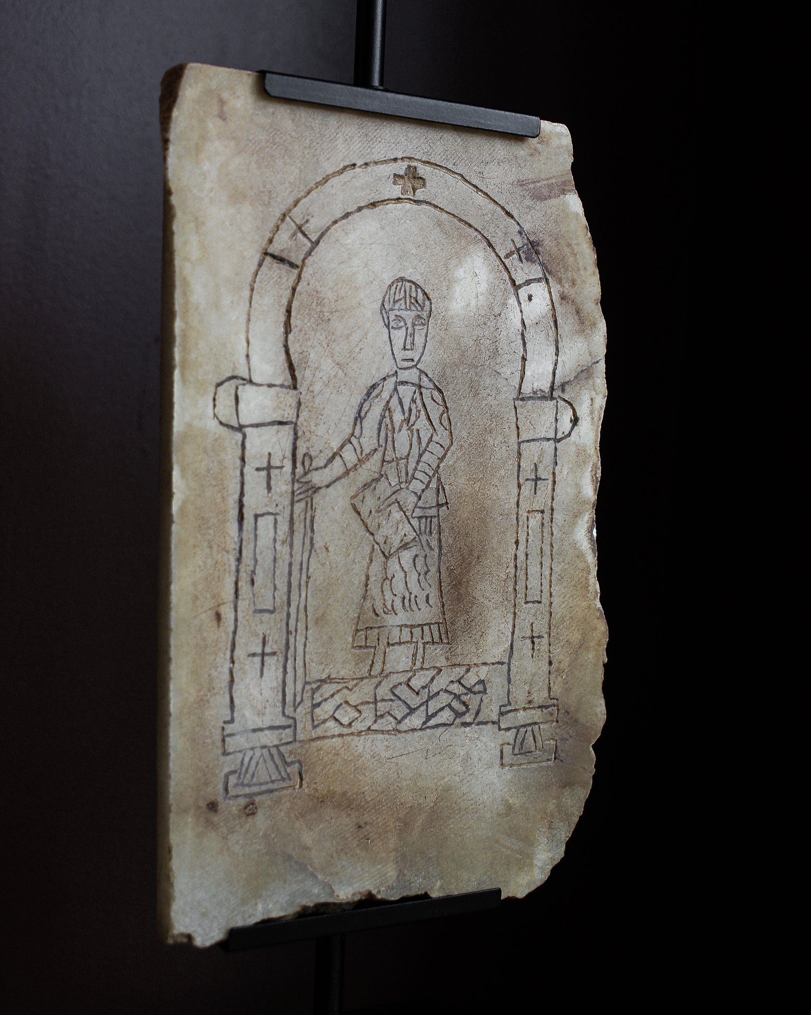 11th Century Northern Italian Marble Engraved Tablet of Saint Philip on Stand