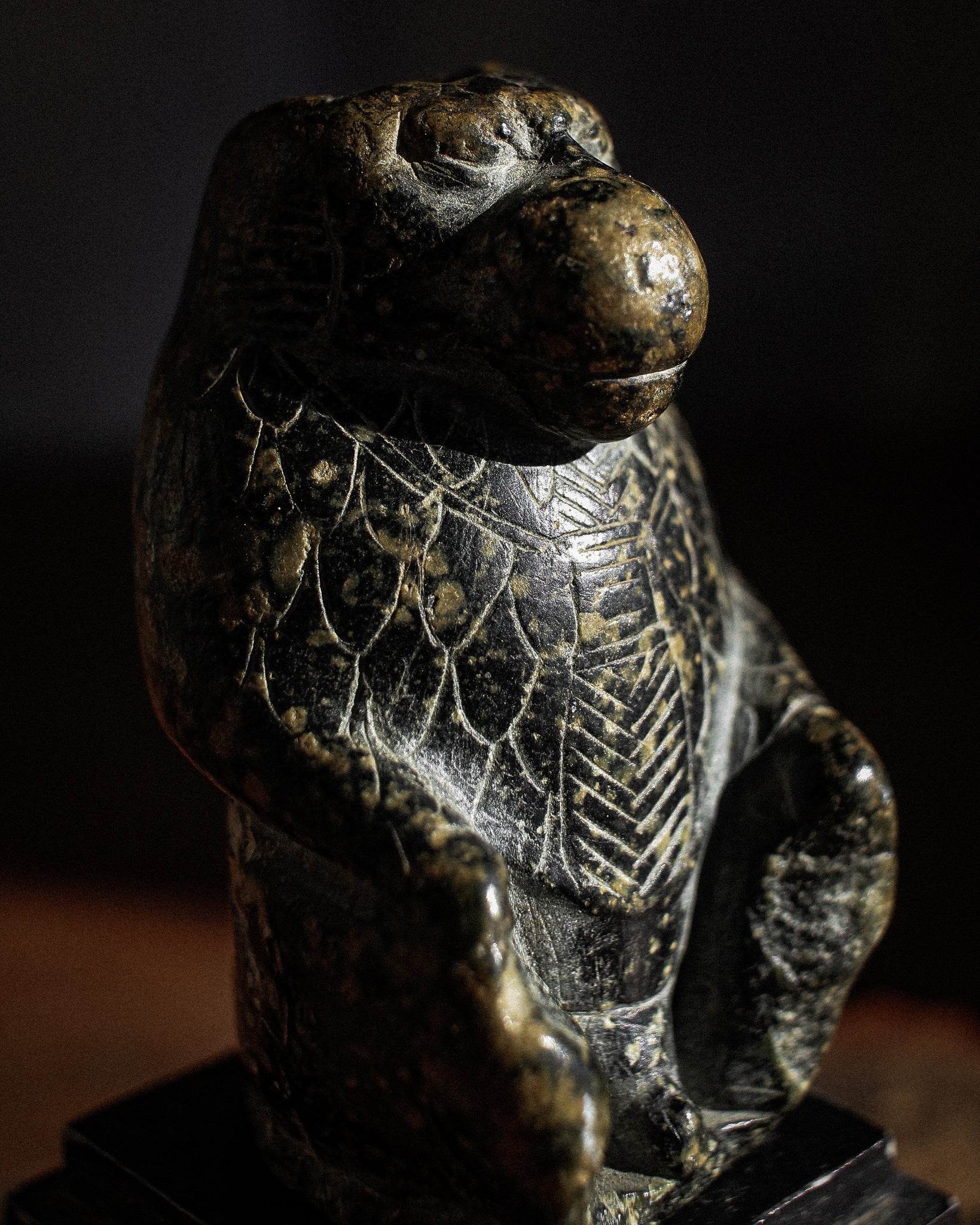 Rare Late Period Egyptian Black Steatite Baboon on Stand