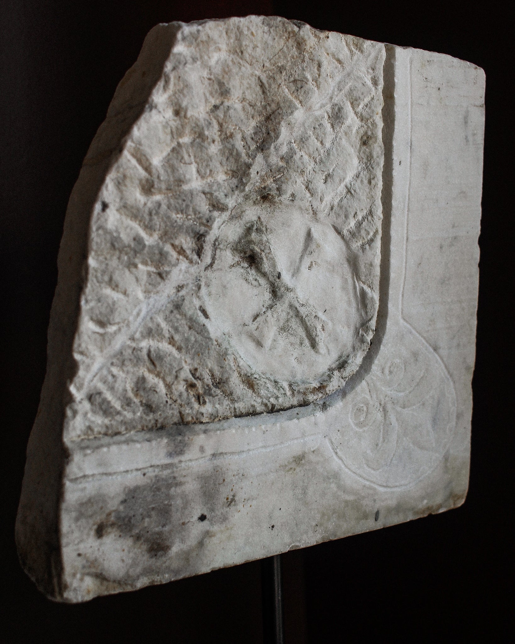 12th Century Italian Marble Architectural Fragment with Maltese Cross on Stand