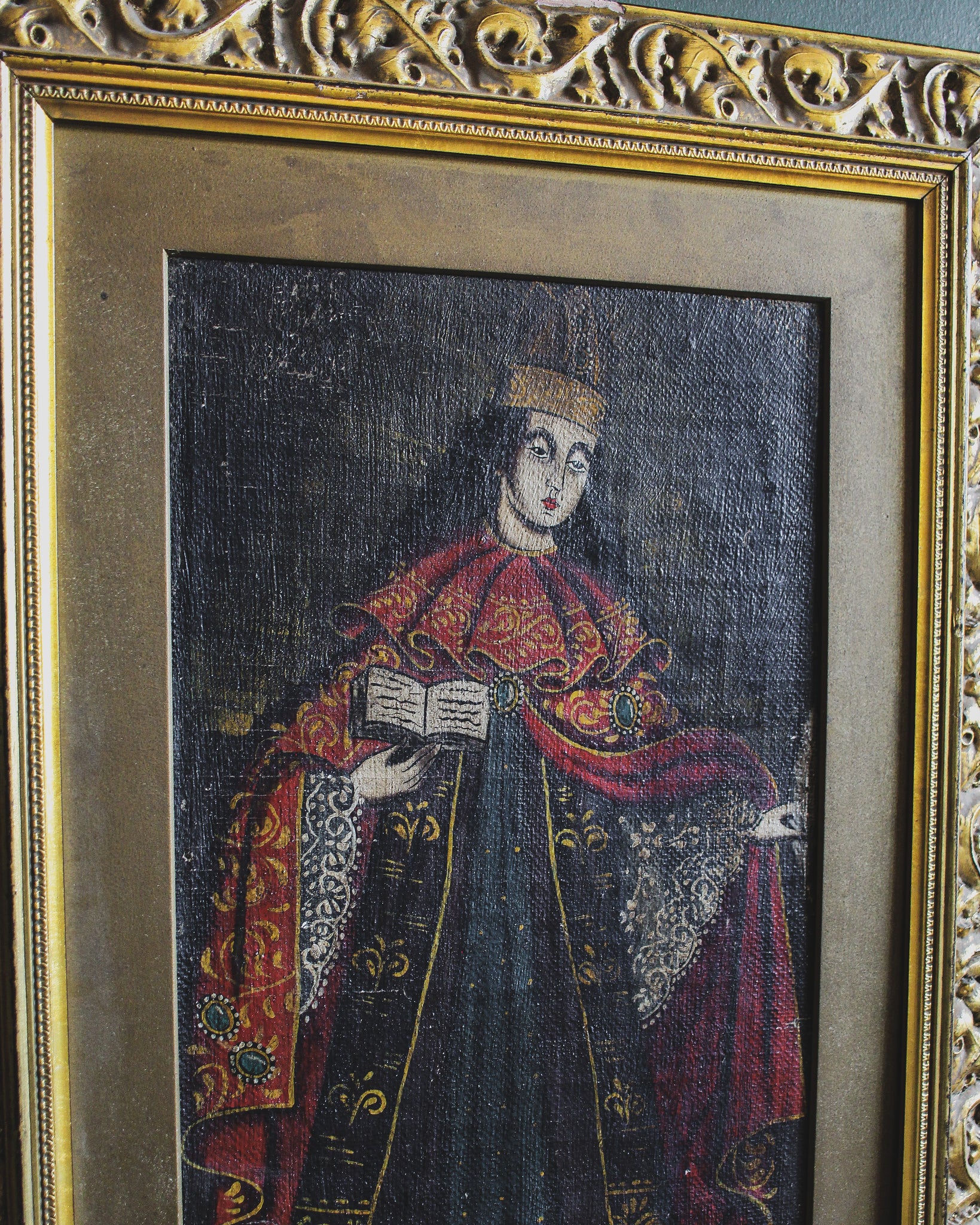 Cuzco School Portrait of Saint in Gilt Frame
