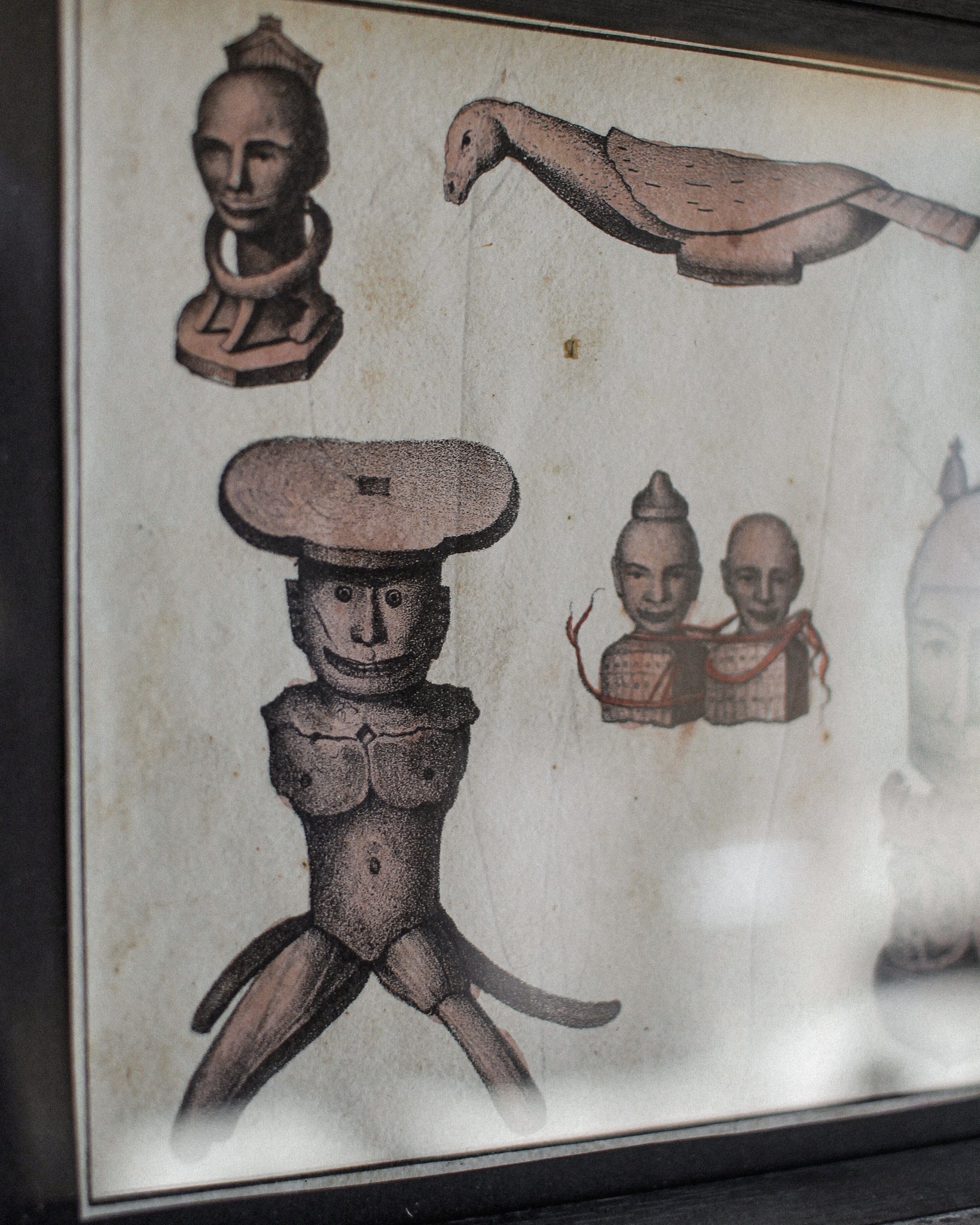 Ancient Australian Idols of Worship Coloured Engraving, 1831
