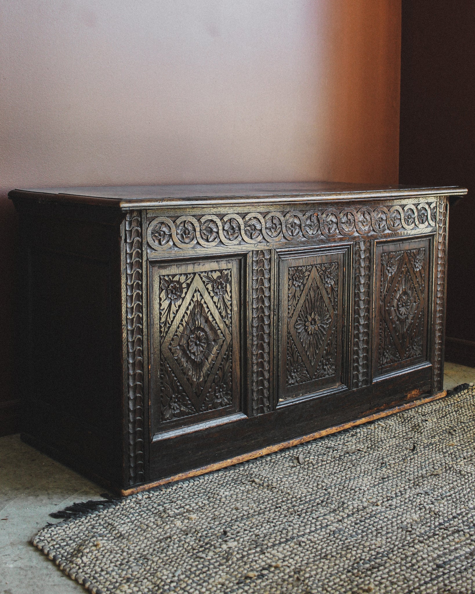Early Carved Flat Bottom Coffer (ON HOLD)