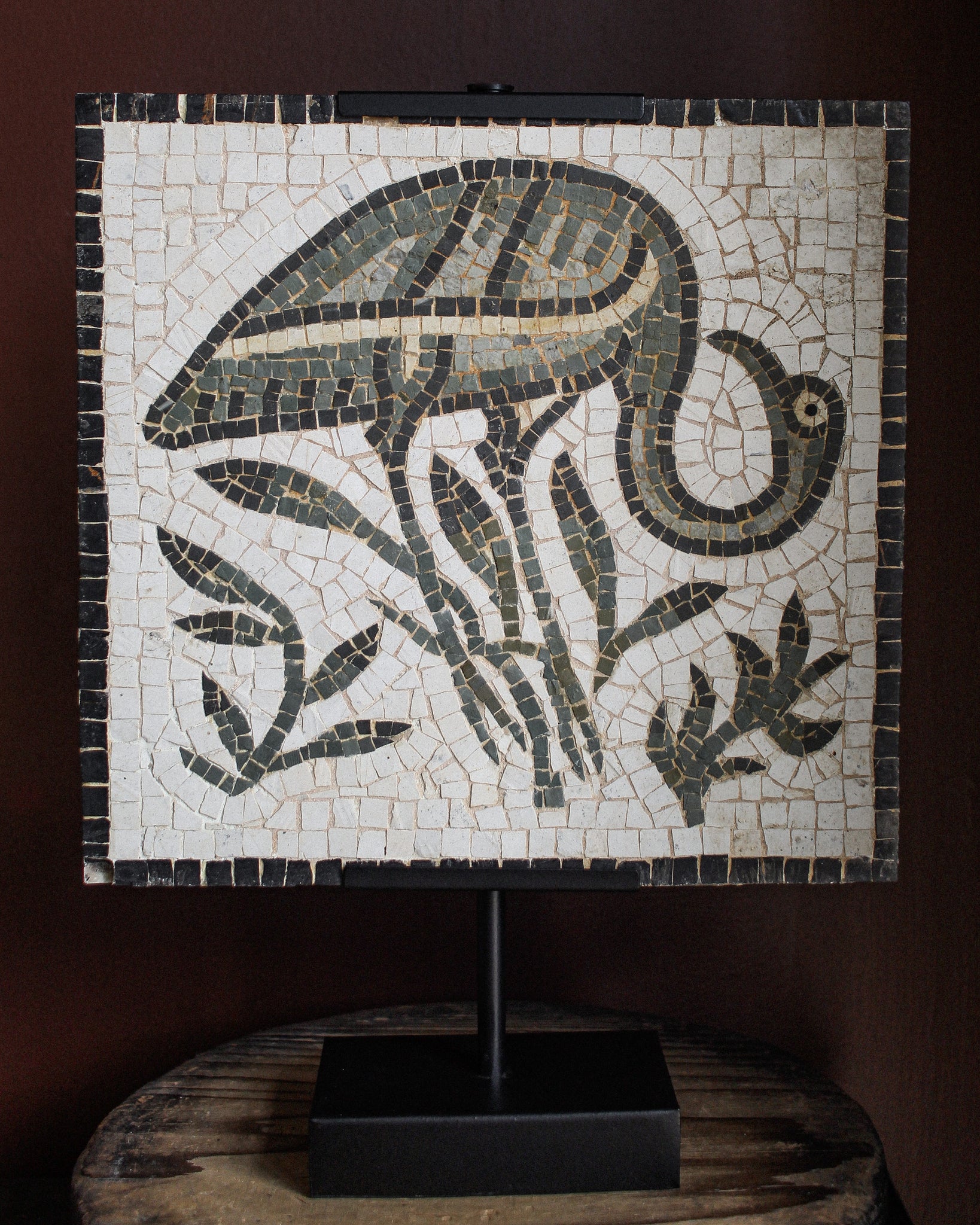 Roman Tesserae Floor Mosaic Depicting Ibis and Foliage