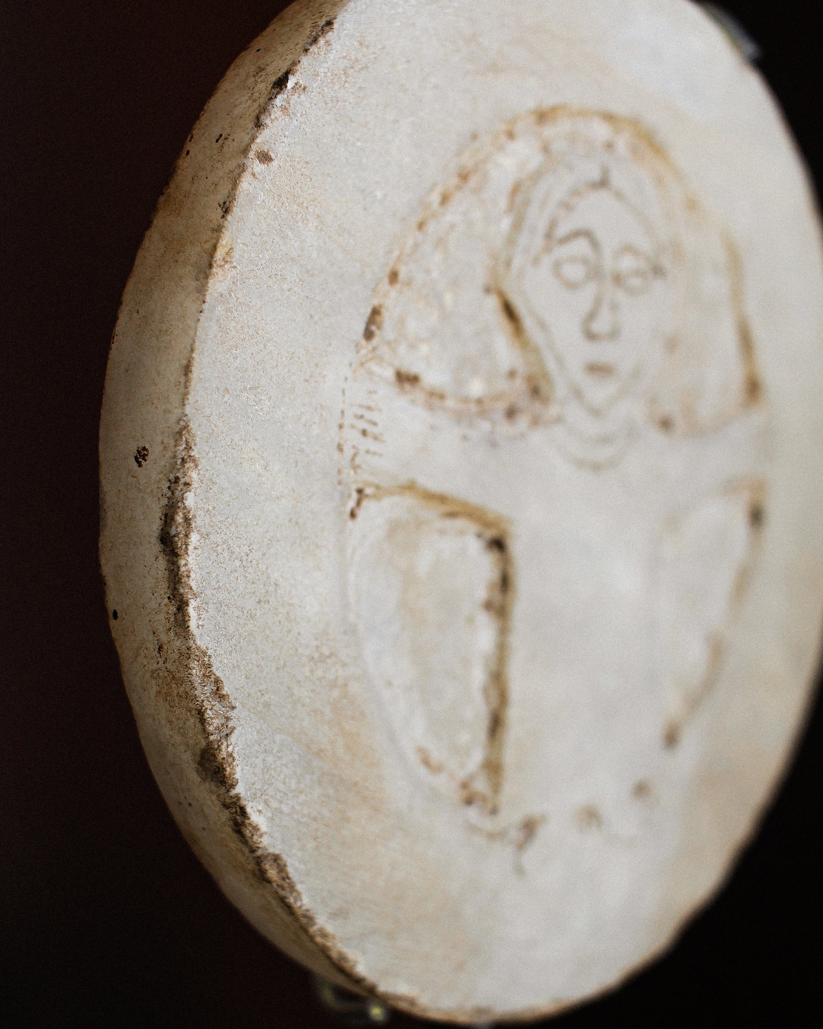 Crude Early Medieval Marble Roundel Depicting Orant Figure on Stand