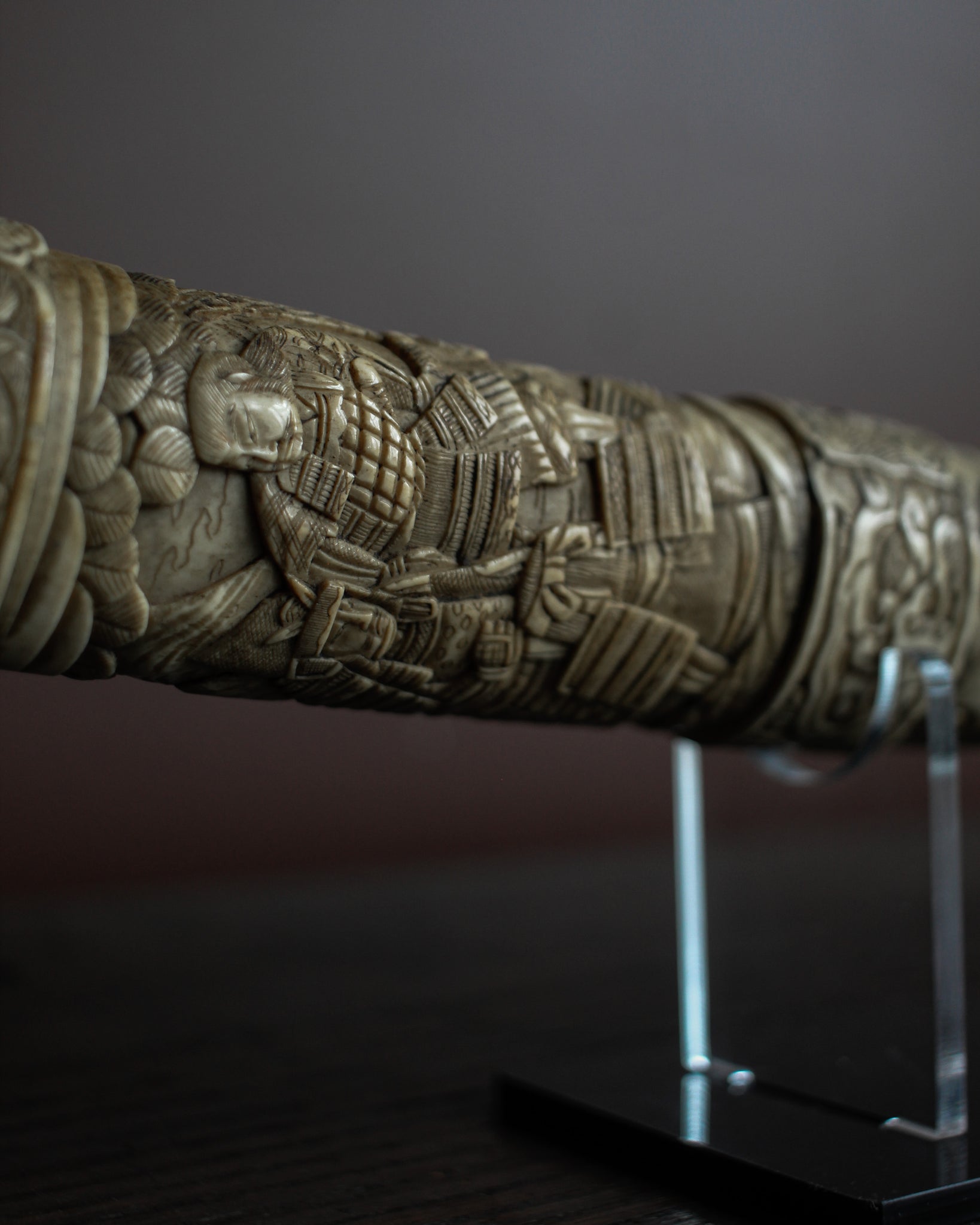 Carved Ivory Samurai Katana Scabbard, Meiji Period