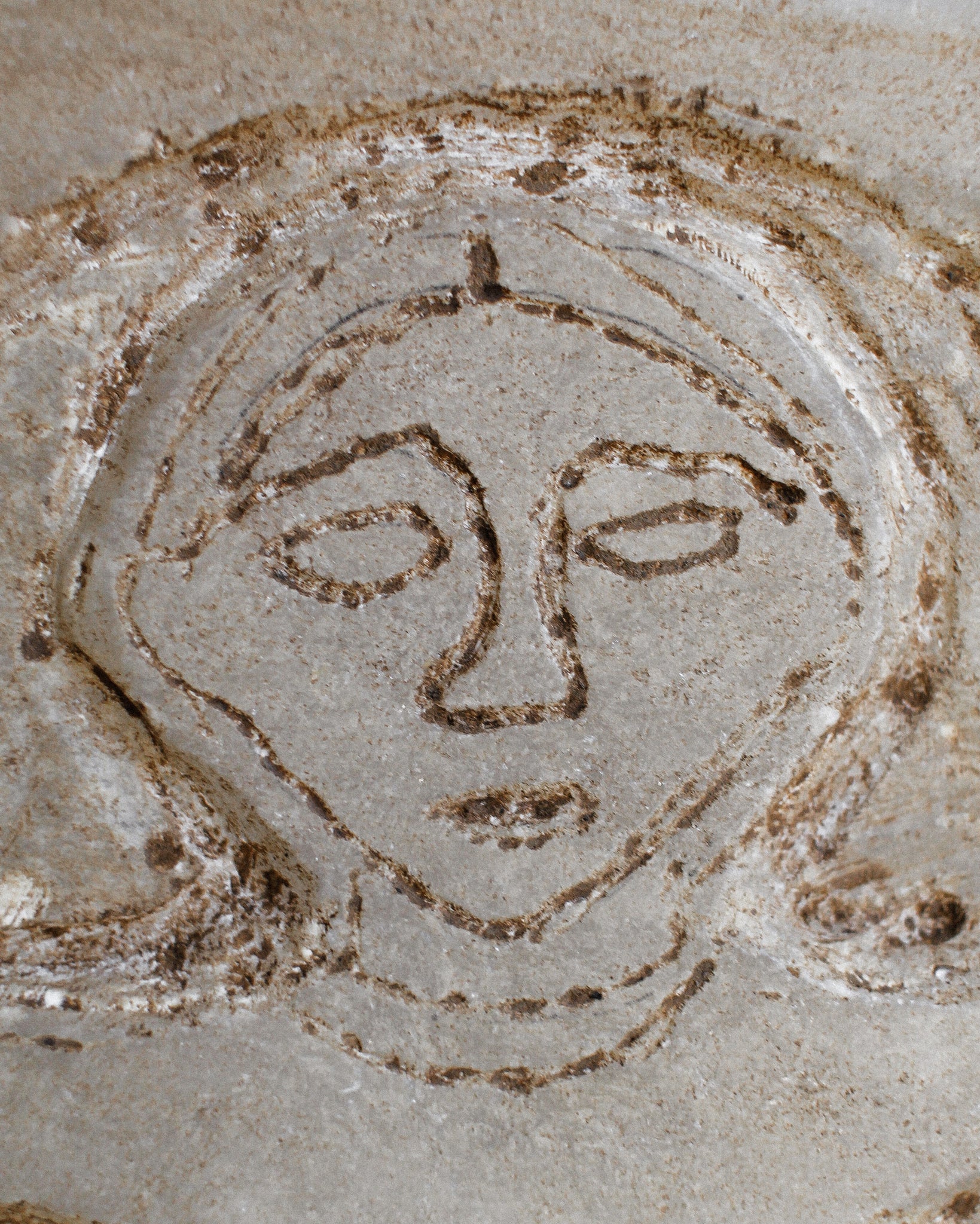 Crude Early Medieval Marble Roundel Depicting Orant Figure on Stand