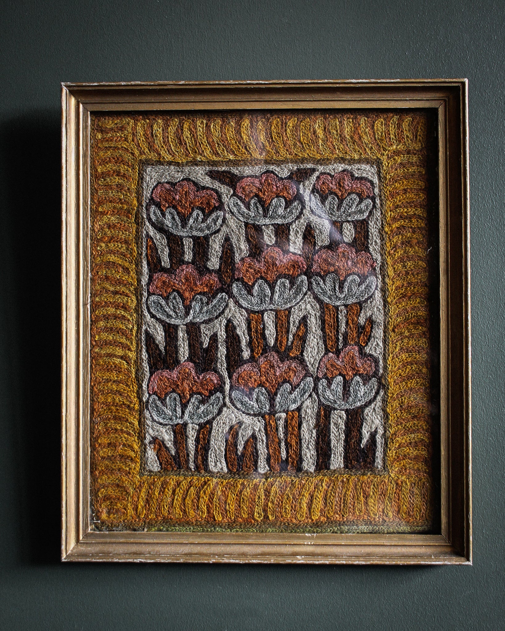 18th Century English Crewelwork Textile in Frame