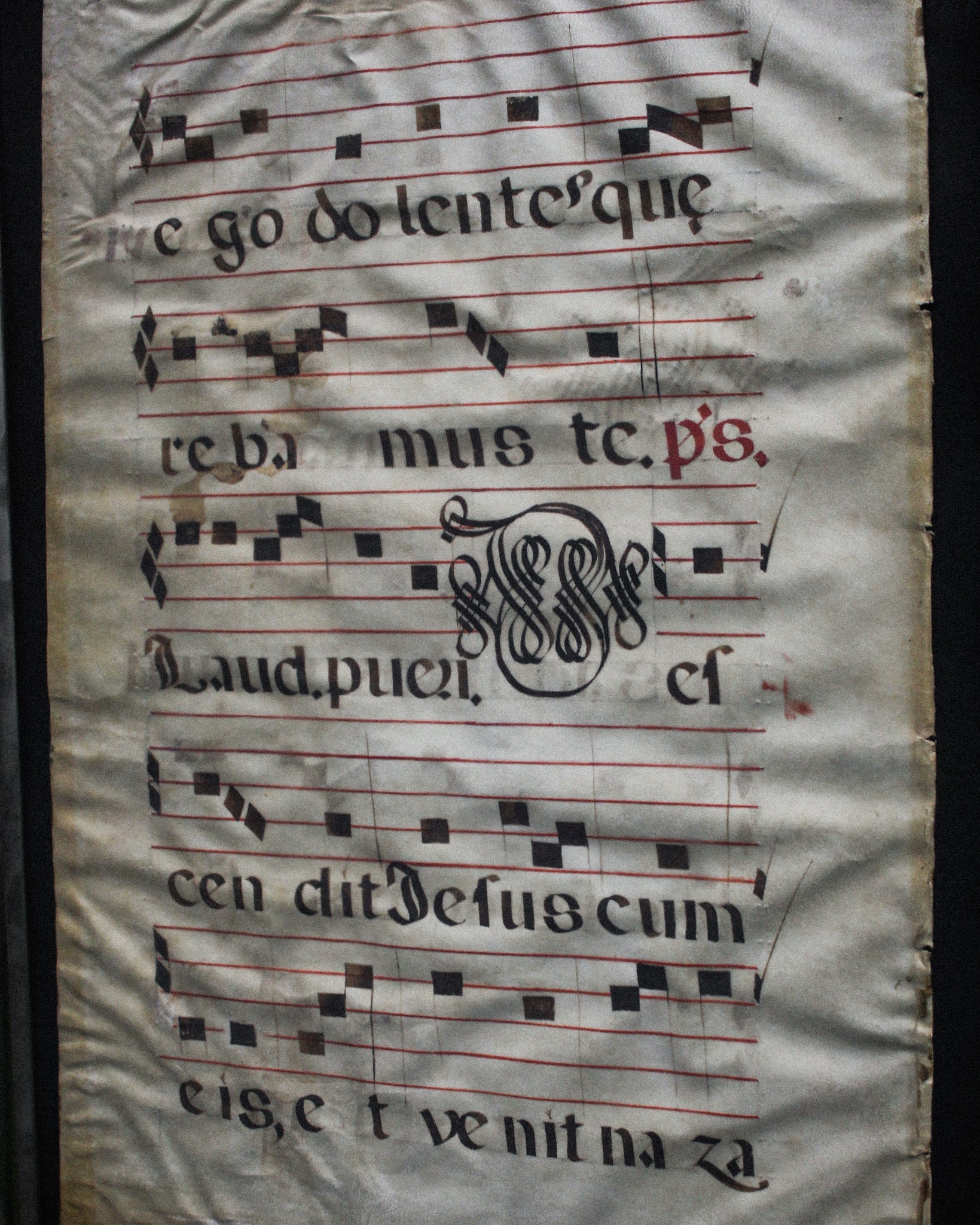16th Century Antiphonal Manuscript Leaf in Frame – gallery elder