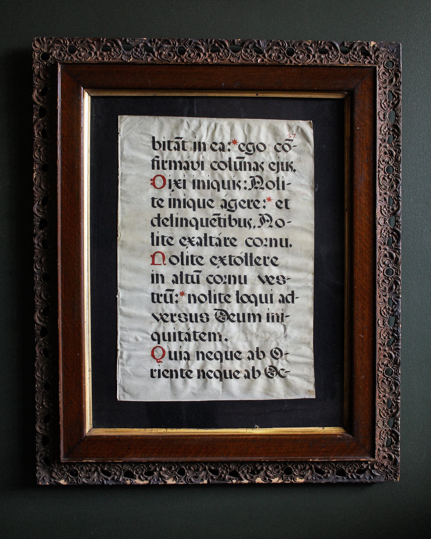 Large Vellum Manuscript Leaf in Carved Frame