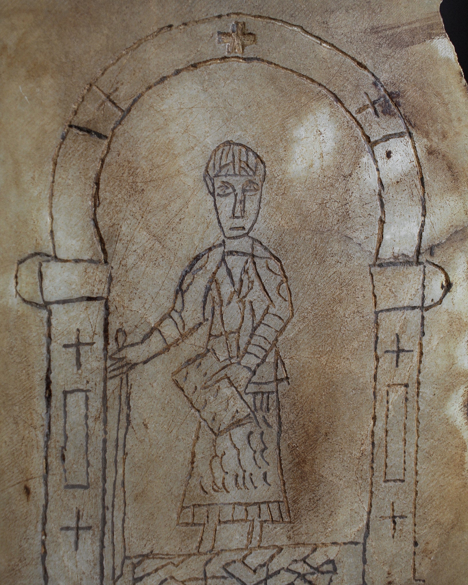11th Century Northern Italian Marble Engraved Tablet of Saint Philip on Stand