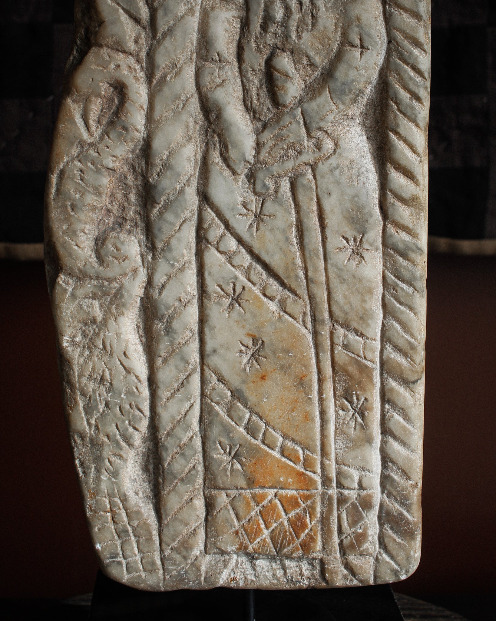 Romanesque Saint George and The Dragon Marble Tablet on Stand