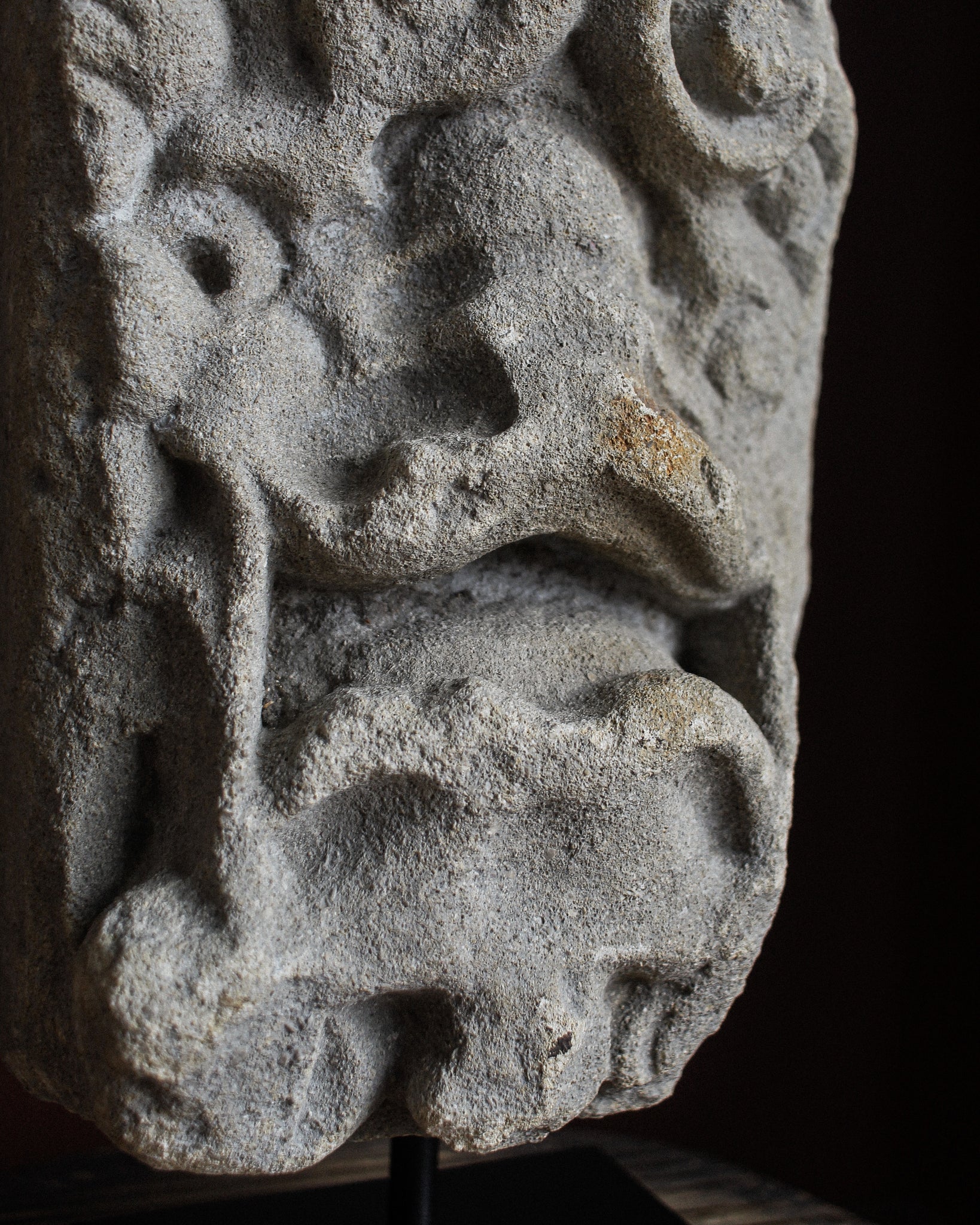 14th Century Grotesque Green Man Carved Stone on Stand