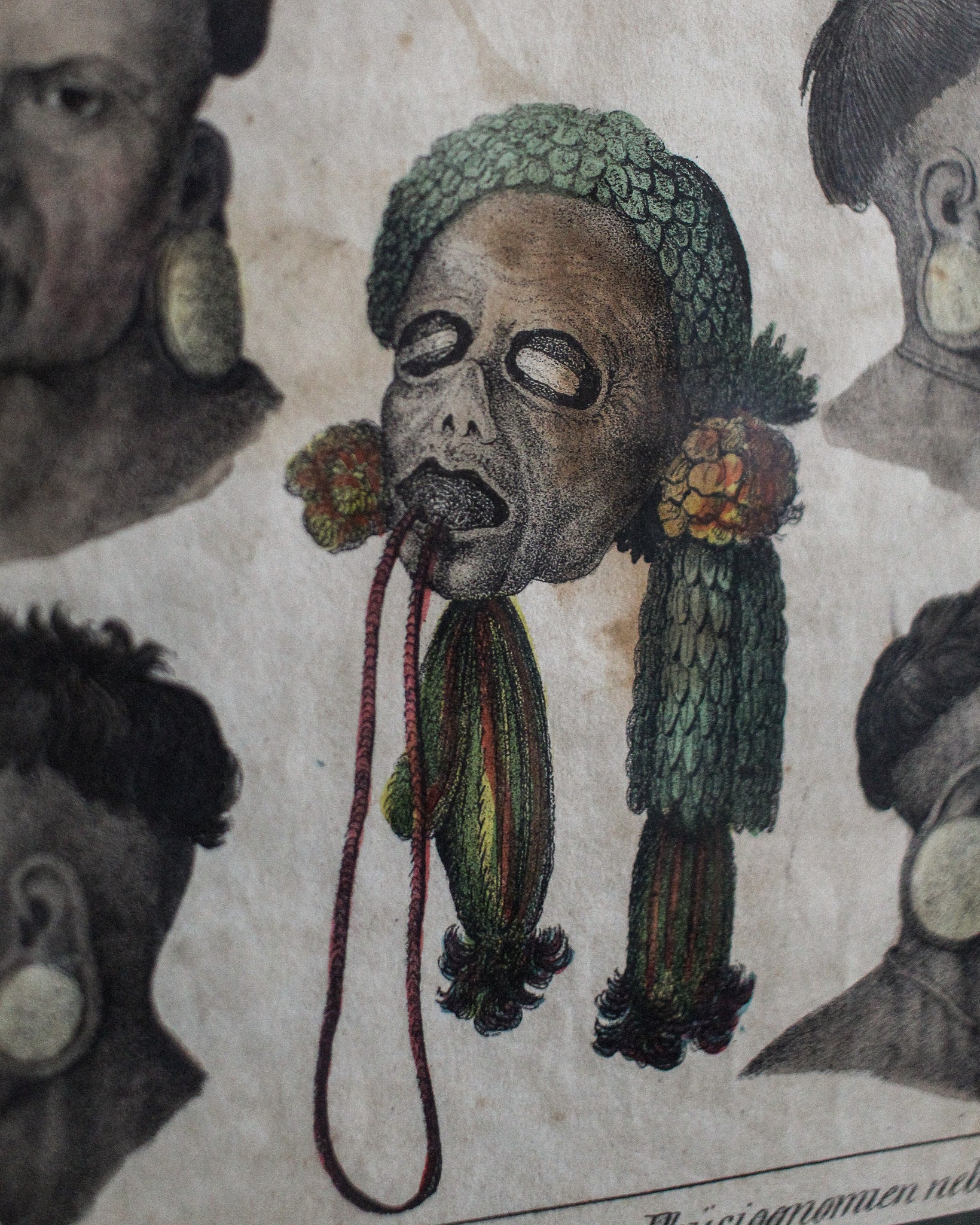 Mummified Head and Four Figures Engraving, Germany, 1831