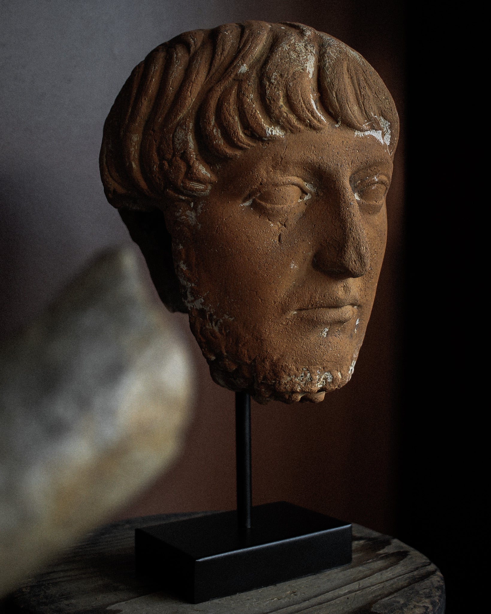 Roman Life Size Terracotta Head of Hadrian on Stand