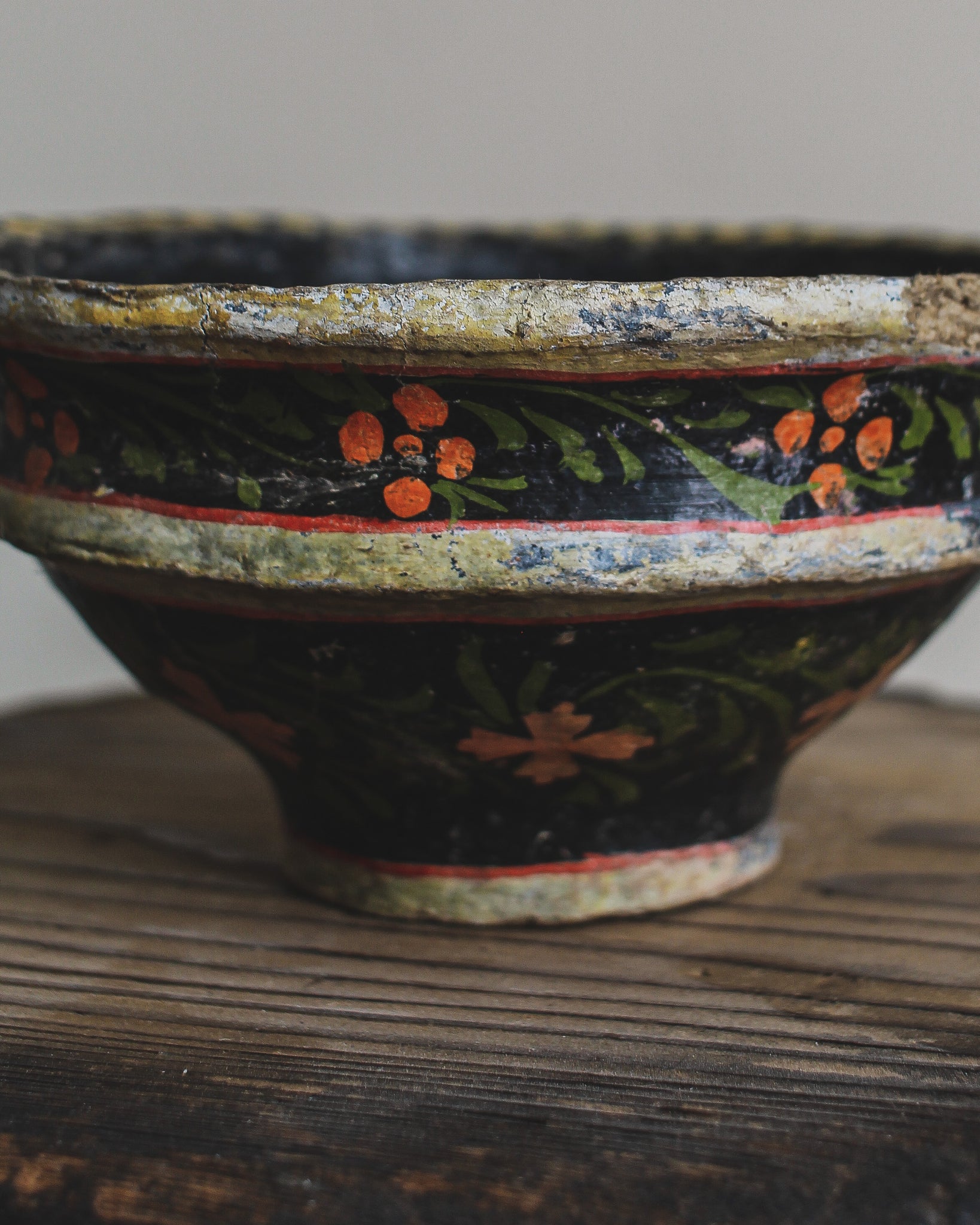 Painted Floral Papier-Mâché Bowl