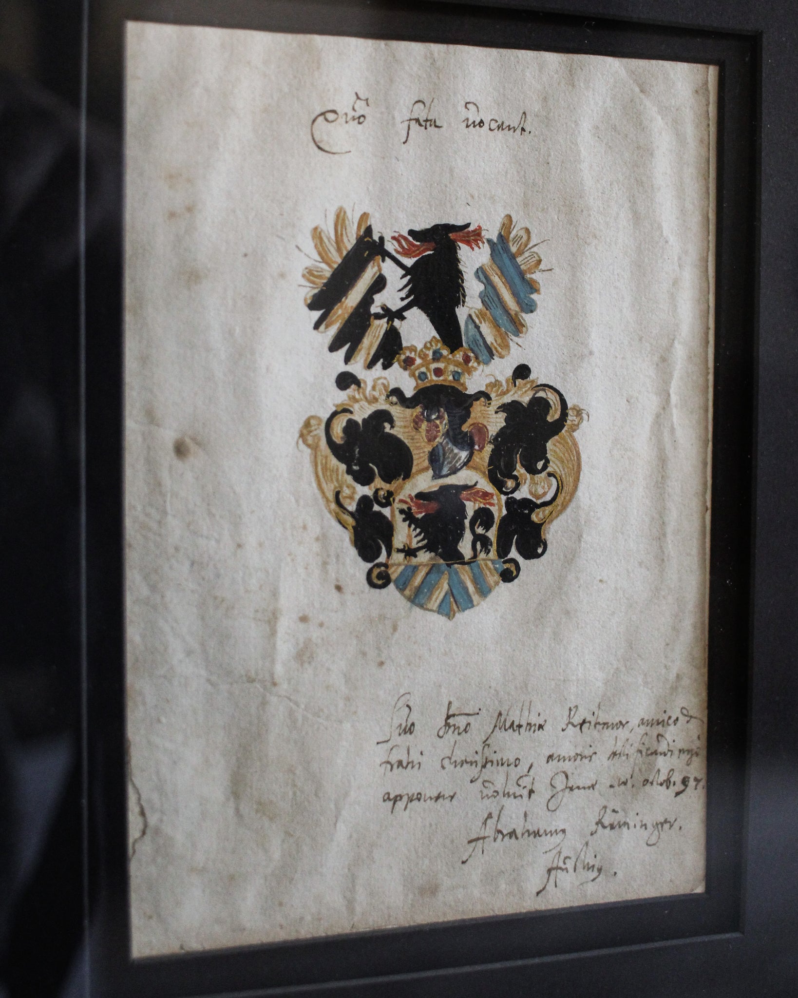 16th Century German Coat of Arms Painted on Paper, Framed