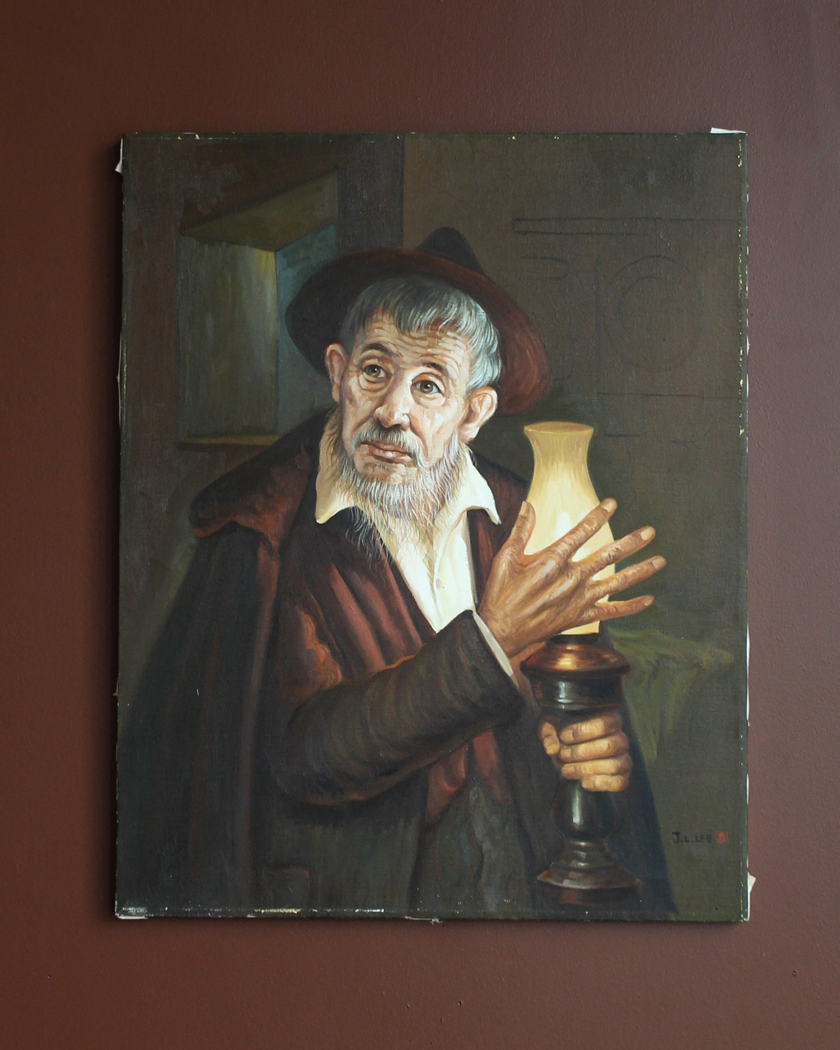 Man with Oil Lamp, Oil on Canvas