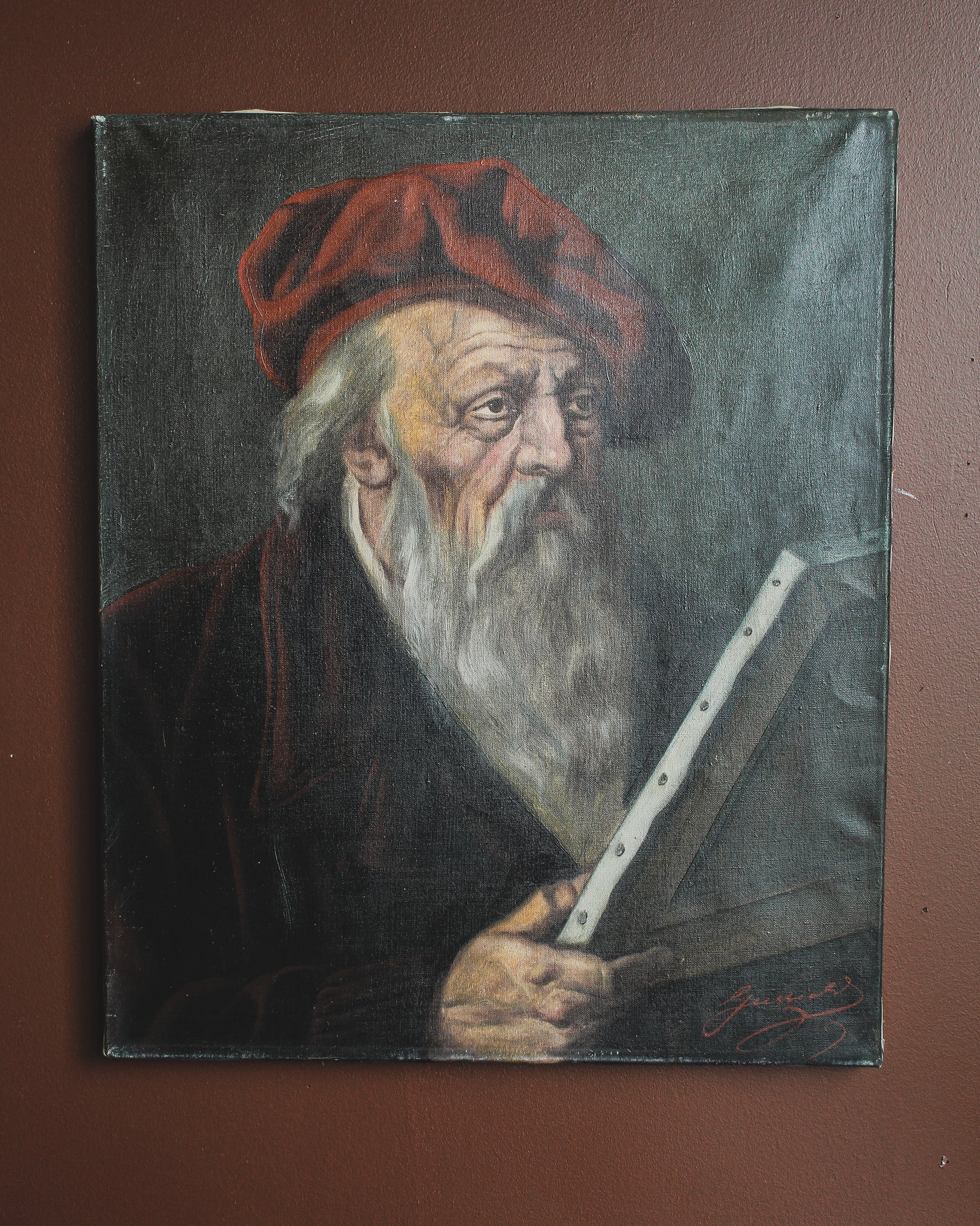 Artist in Red Beret, Jeno Gussich, Oil on Canvad