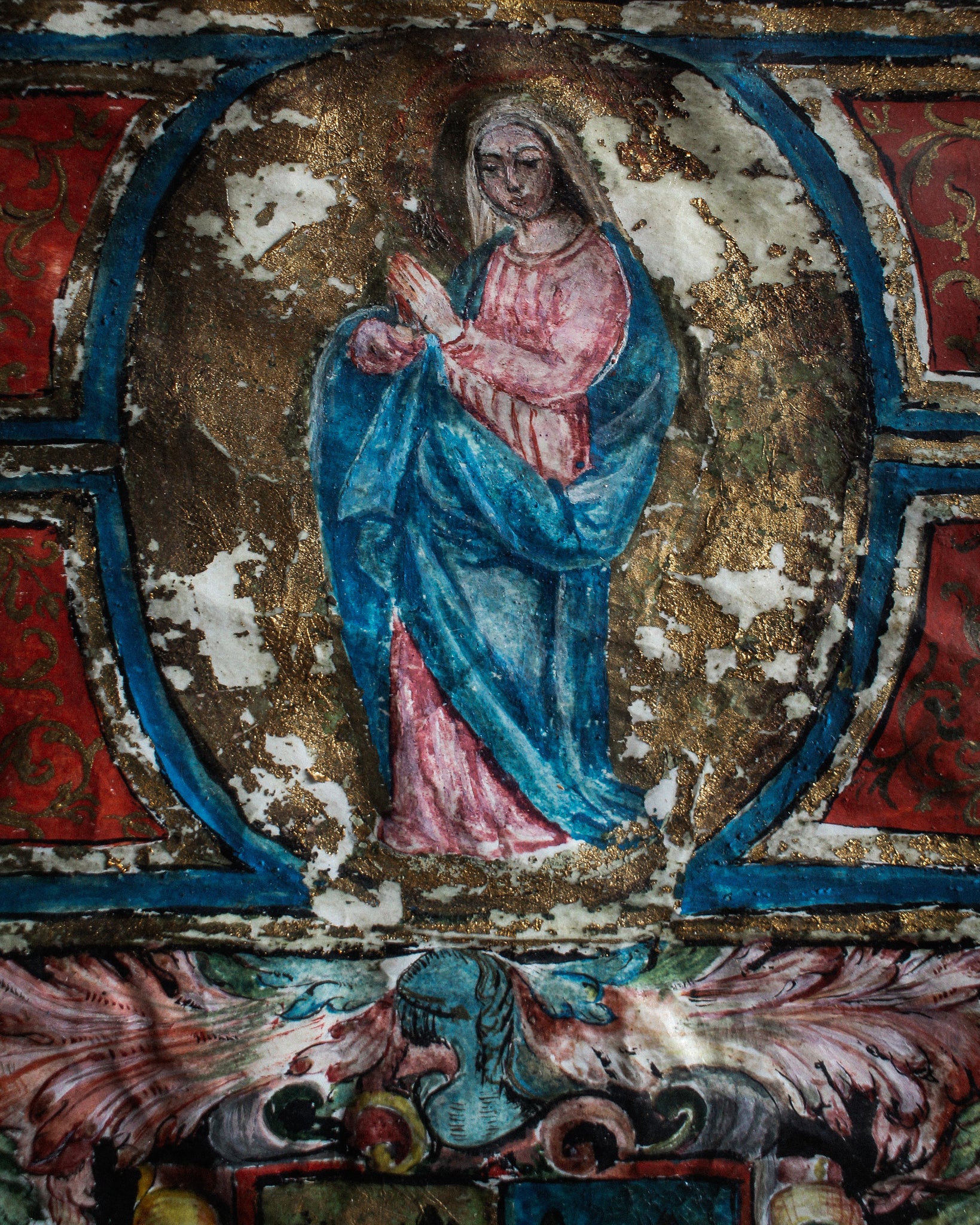 Late 16th Century Mary and Heraldic Coat Painted Manuscript on Vellum