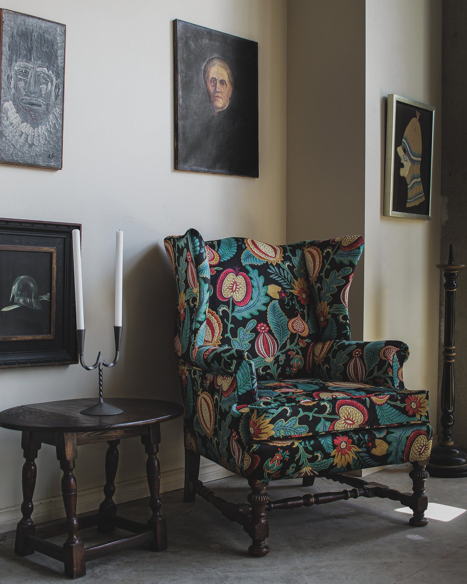 Fruit and Floral Print Wingback Chair