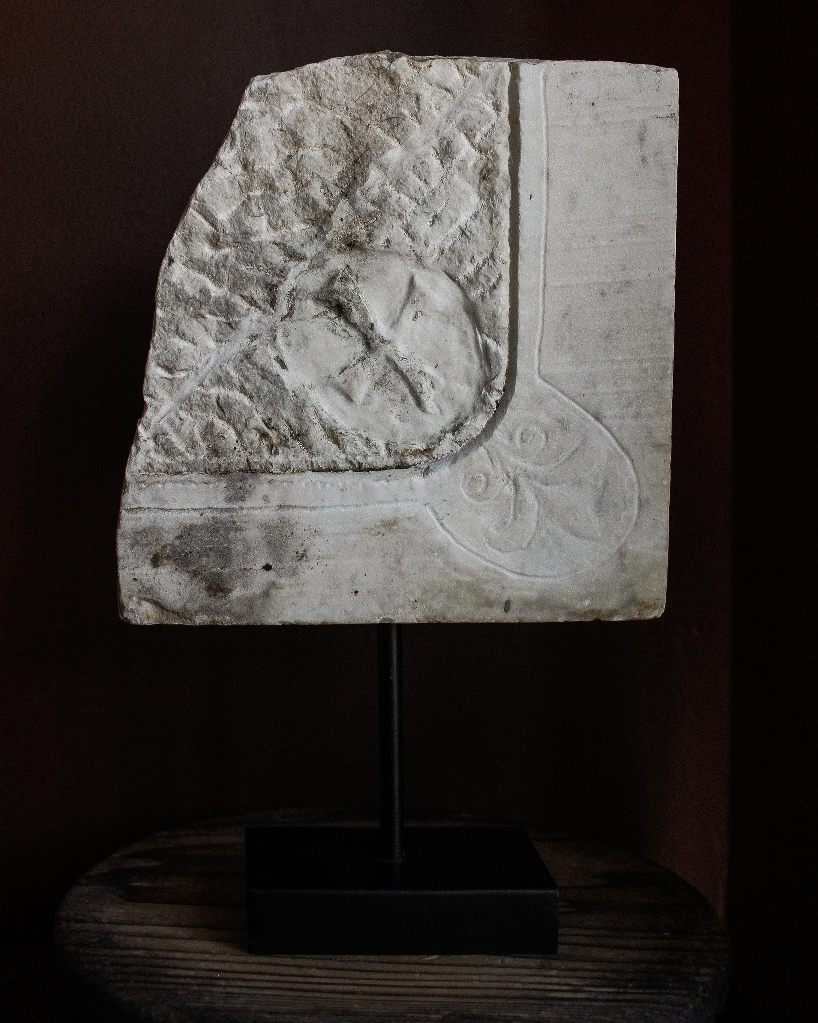 12th Century Italian Marble Architectural Fragment with Maltese Cross on Stand