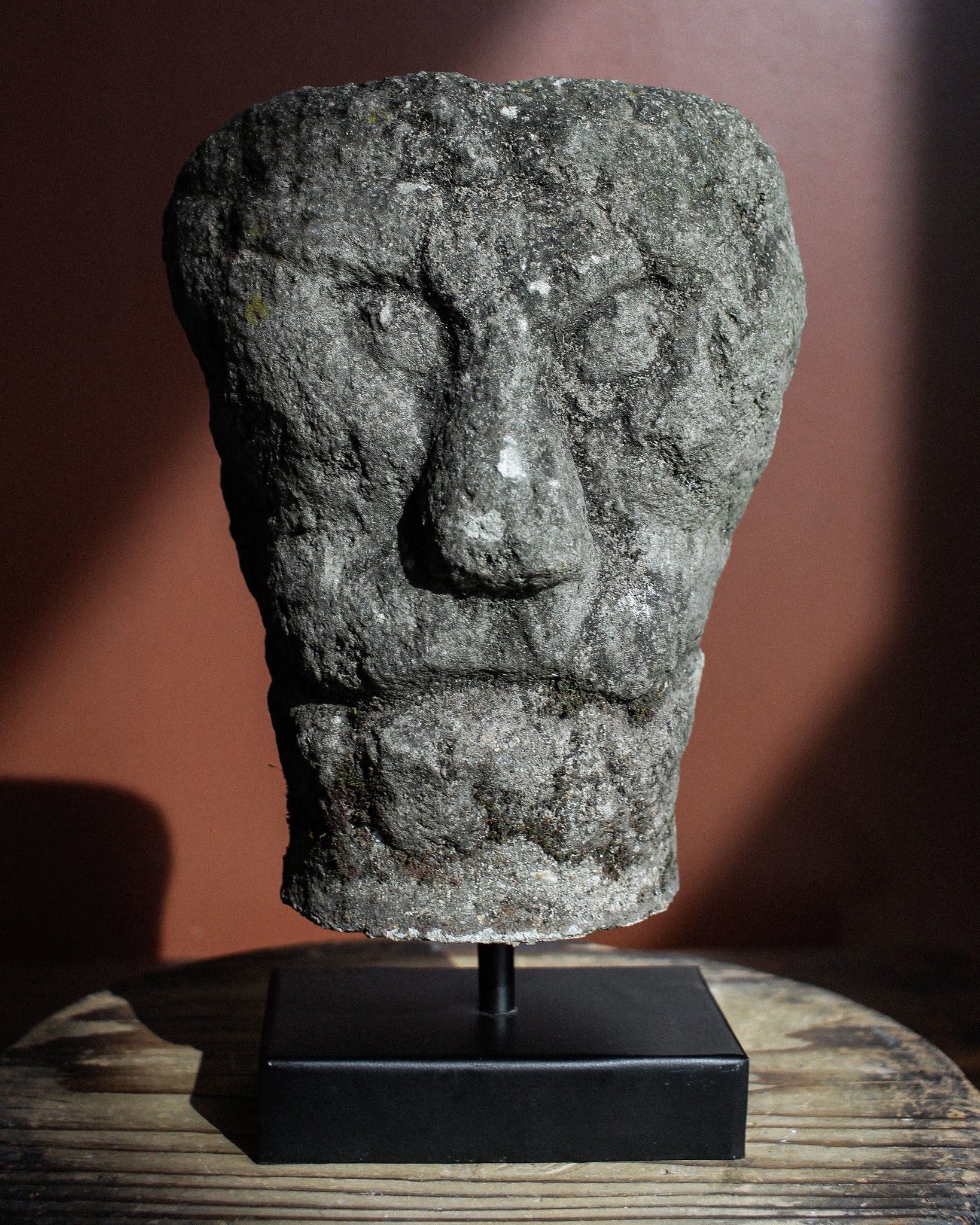 Late Romanesque Tuscan Stone Head of Lion Man on Stand