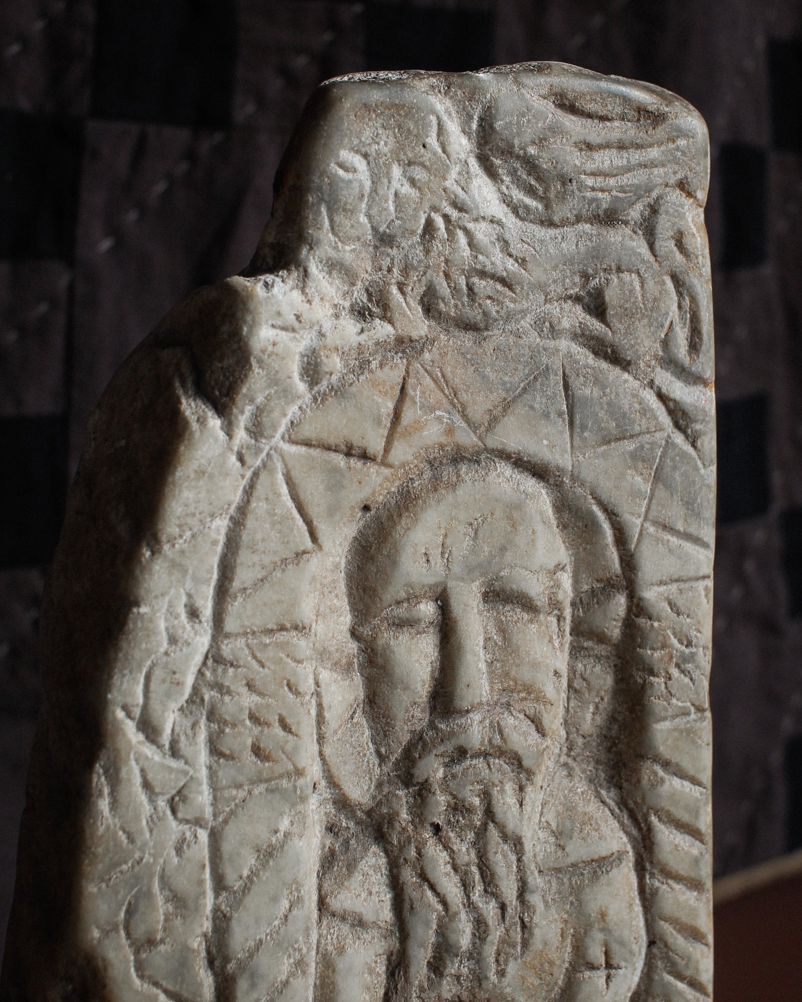 Romanesque Saint George and The Dragon Marble Tablet on Stand